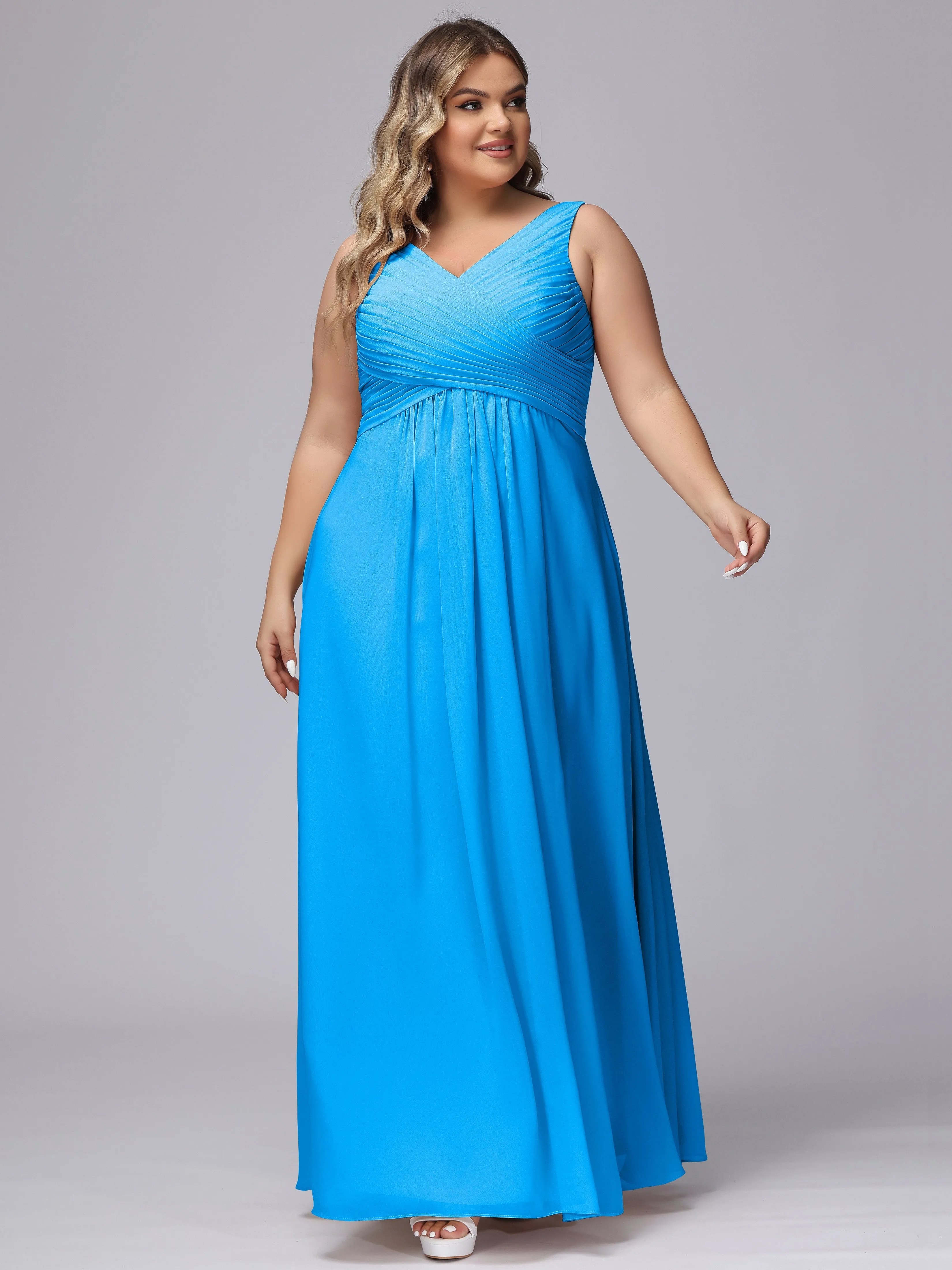 A-line Sleeveless V-back Chiffon Plus Size Bridesmaid Dress