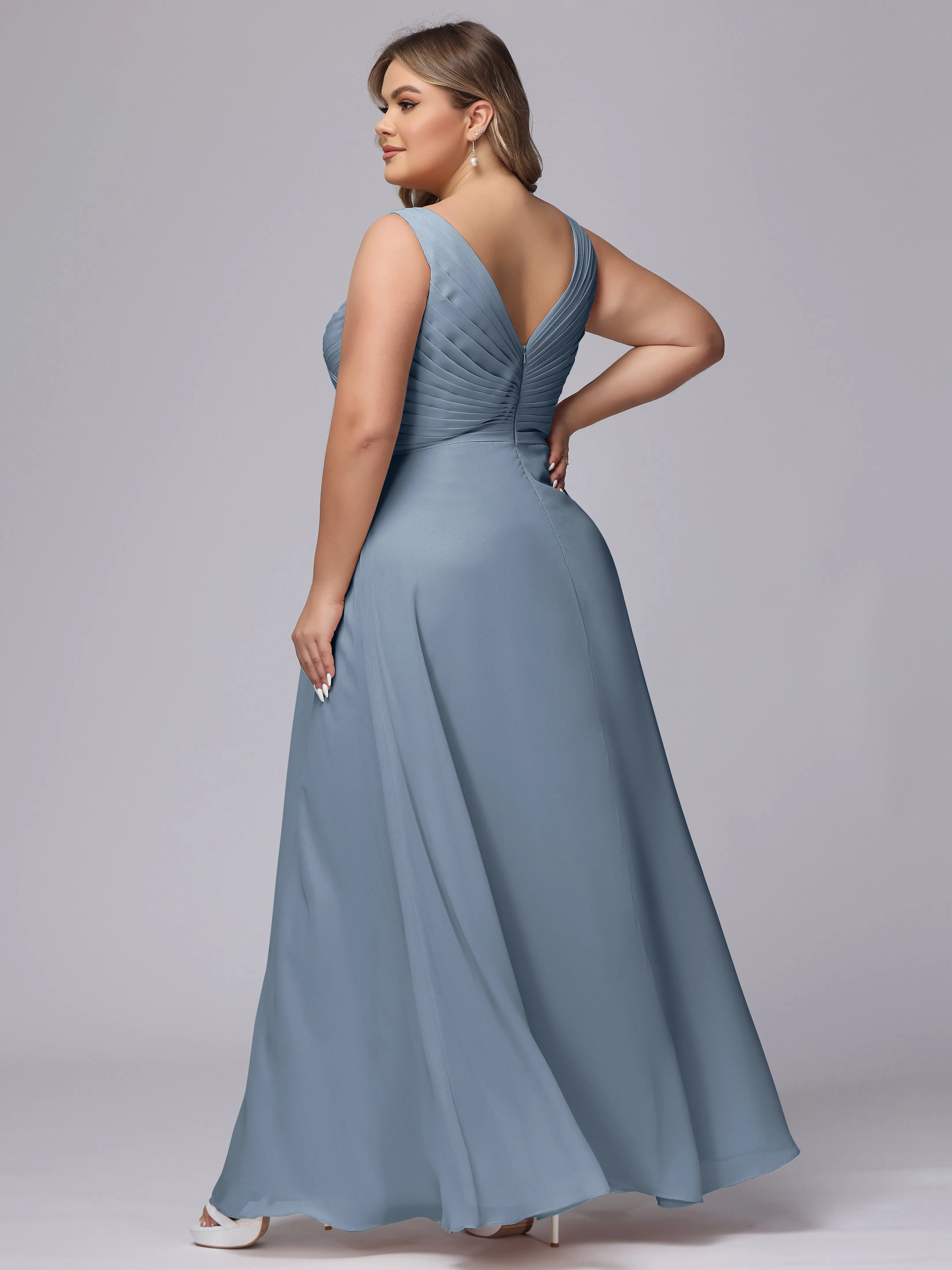 A-line Sleeveless V-back Chiffon Plus Size Bridesmaid Dress