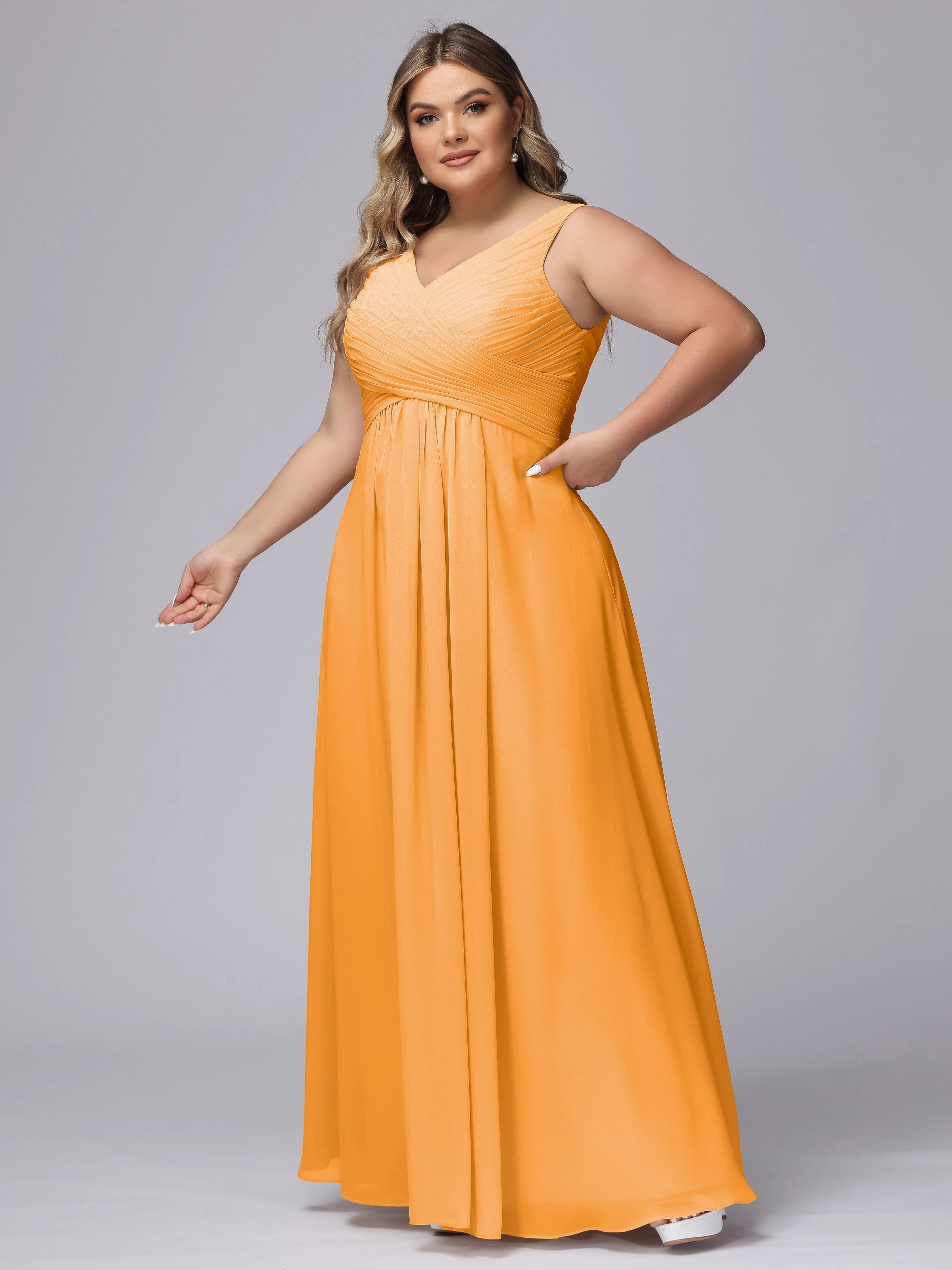 A-line Sleeveless V-back Chiffon Plus Size Bridesmaid Dress