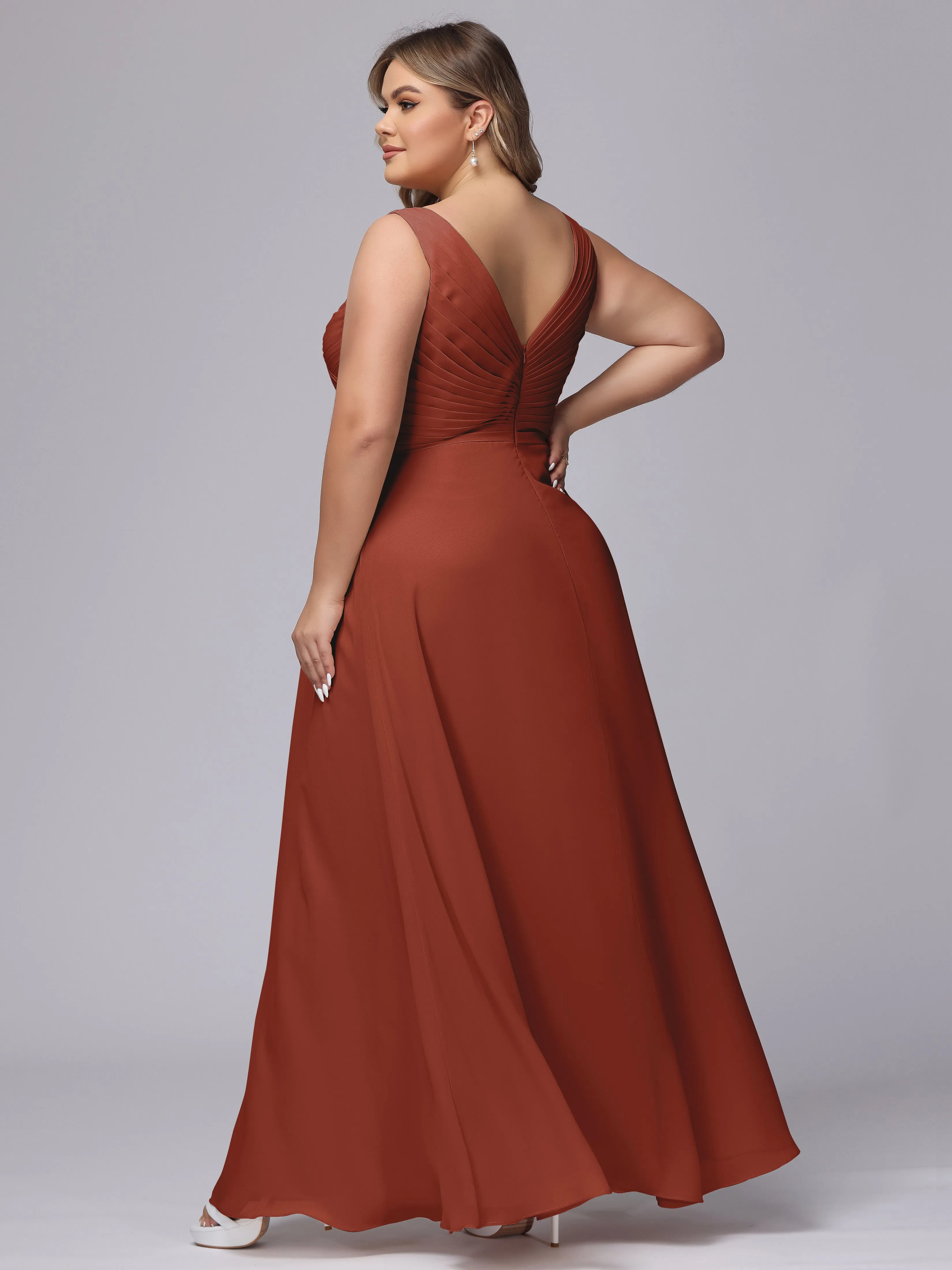 A-line Sleeveless V-back Chiffon Plus Size Bridesmaid Dress