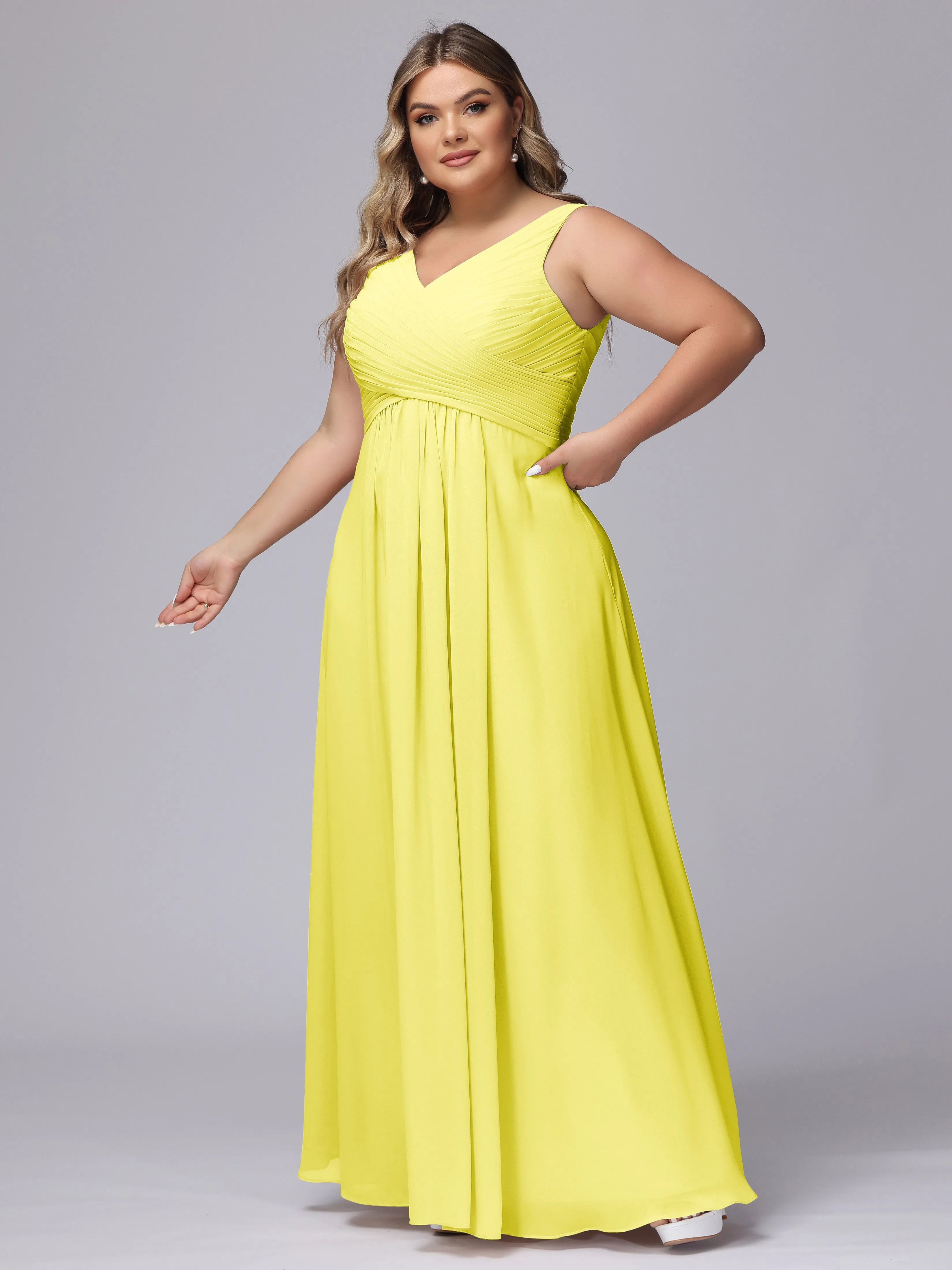 A-line Sleeveless V-back Chiffon Plus Size Bridesmaid Dress