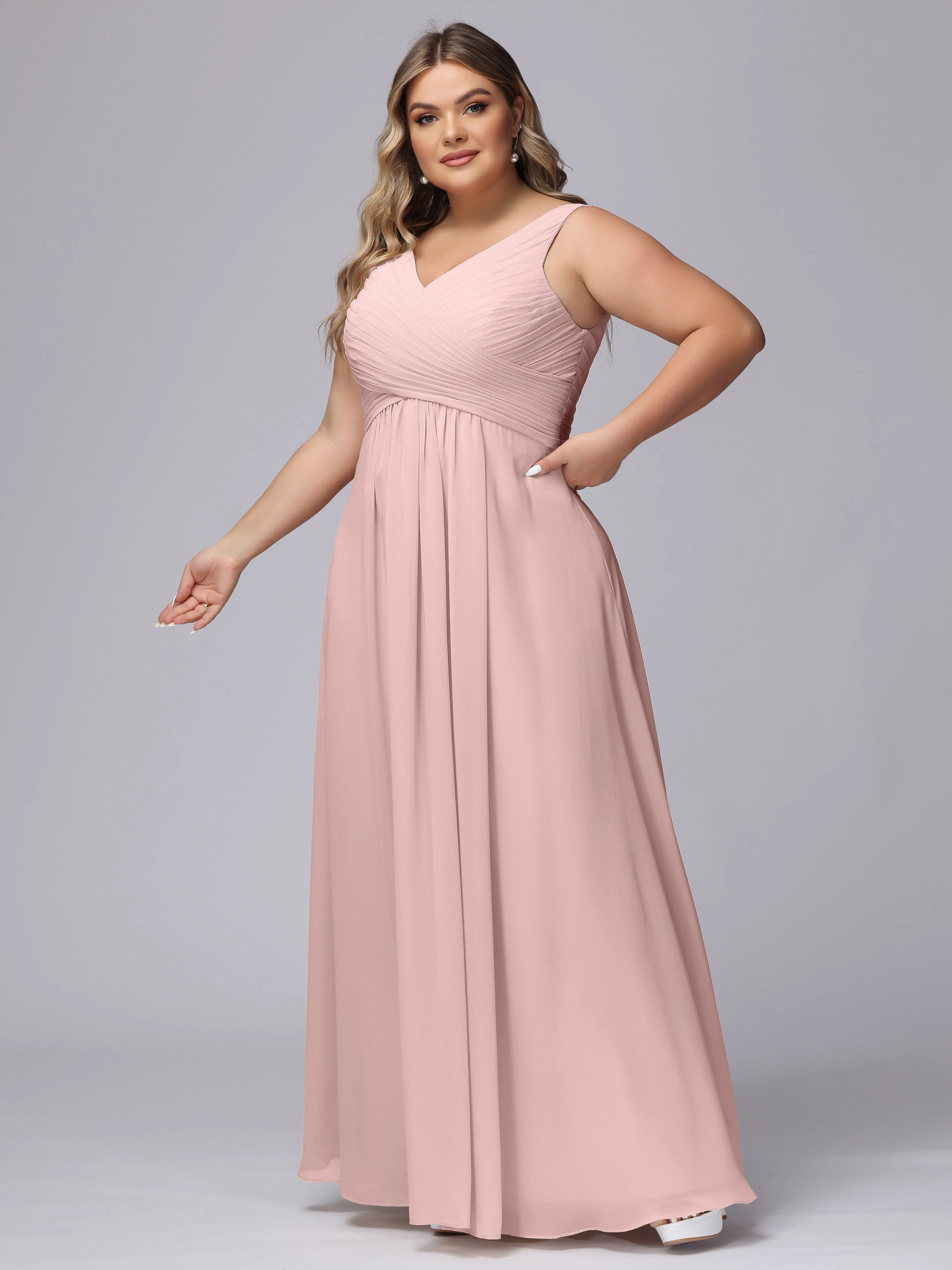 A-line Sleeveless V-back Chiffon Plus Size Bridesmaid Dress