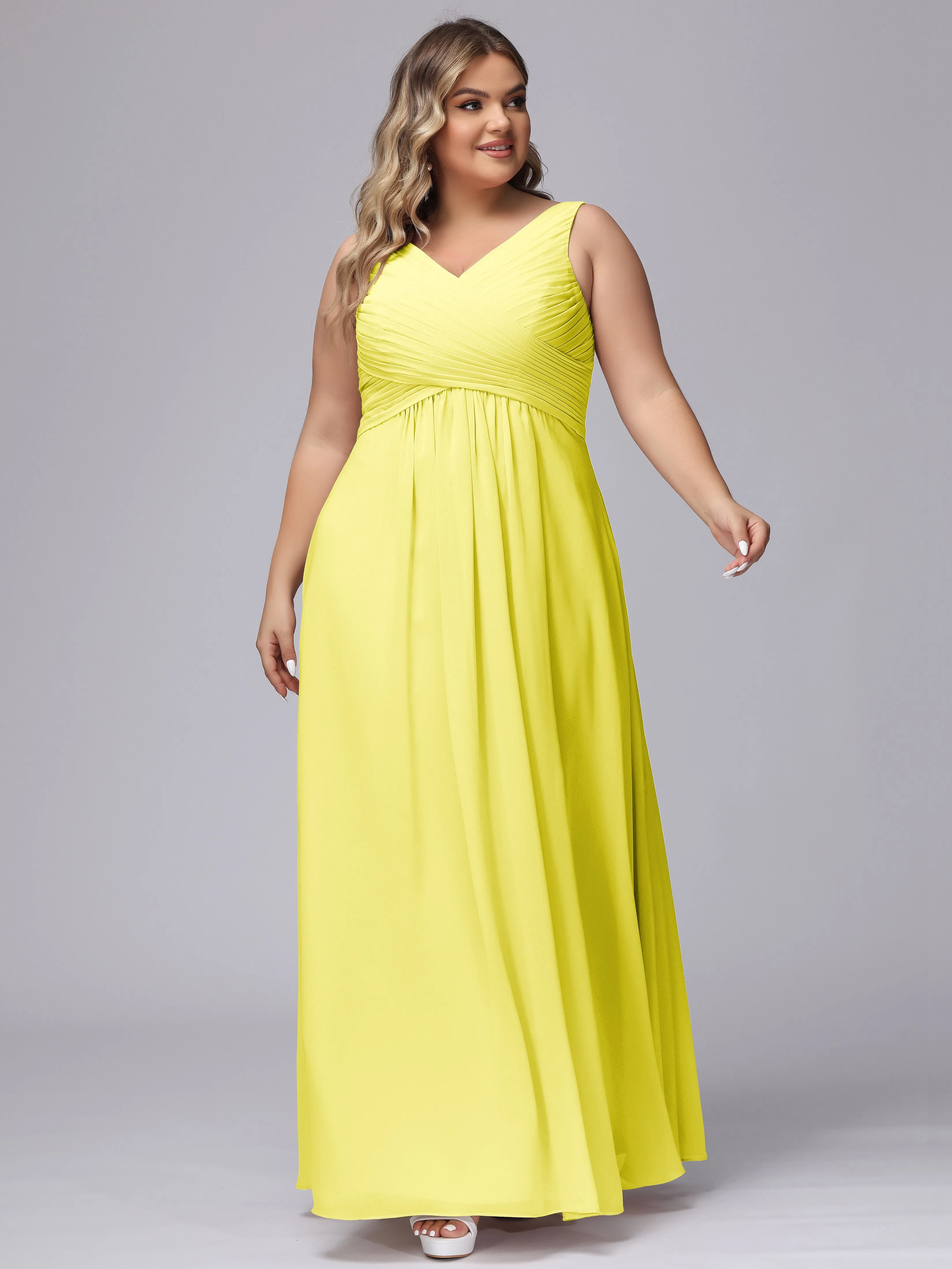 A-line Sleeveless V-back Chiffon Plus Size Bridesmaid Dress