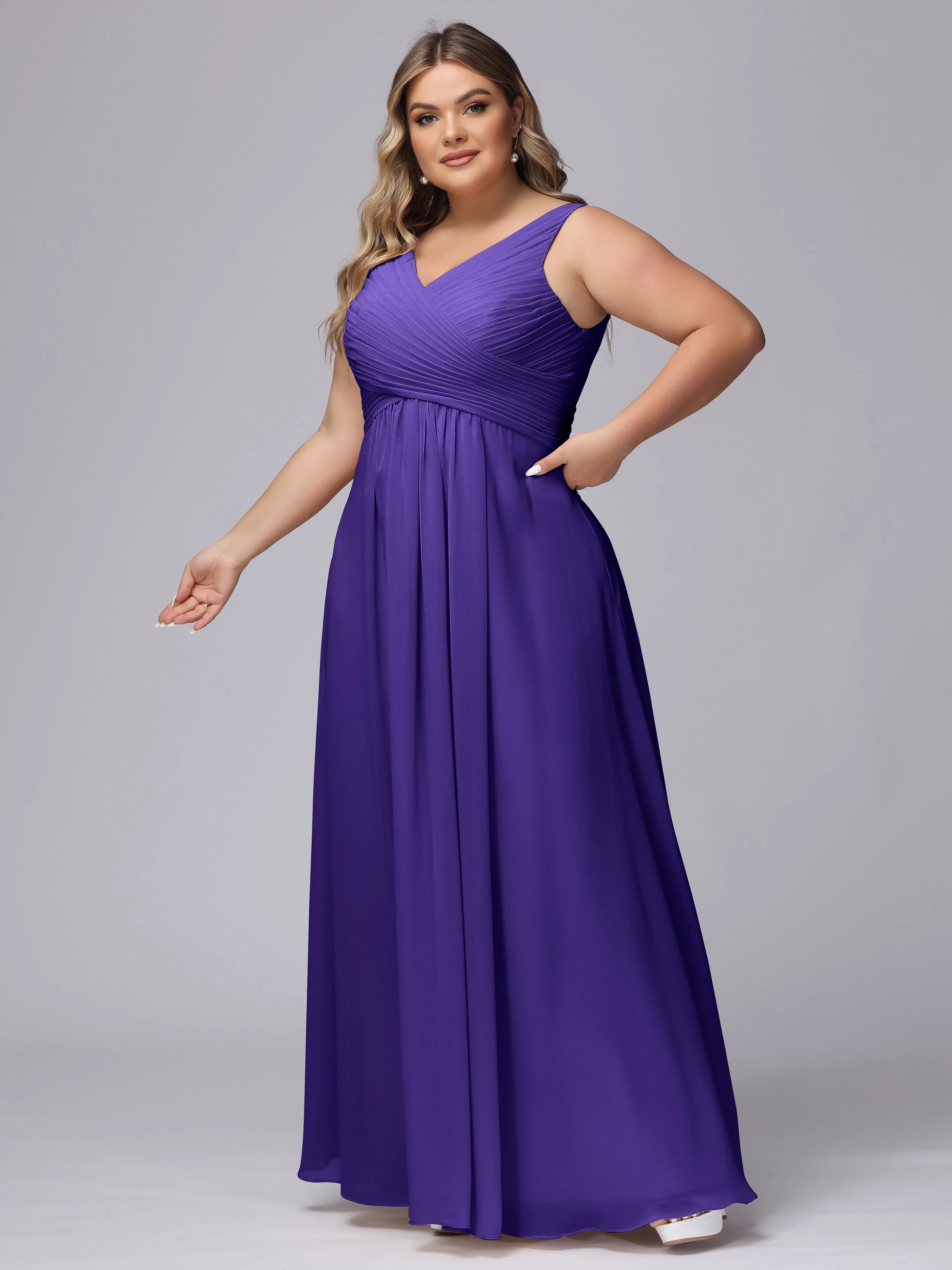 A-line Sleeveless V-back Chiffon Plus Size Bridesmaid Dress