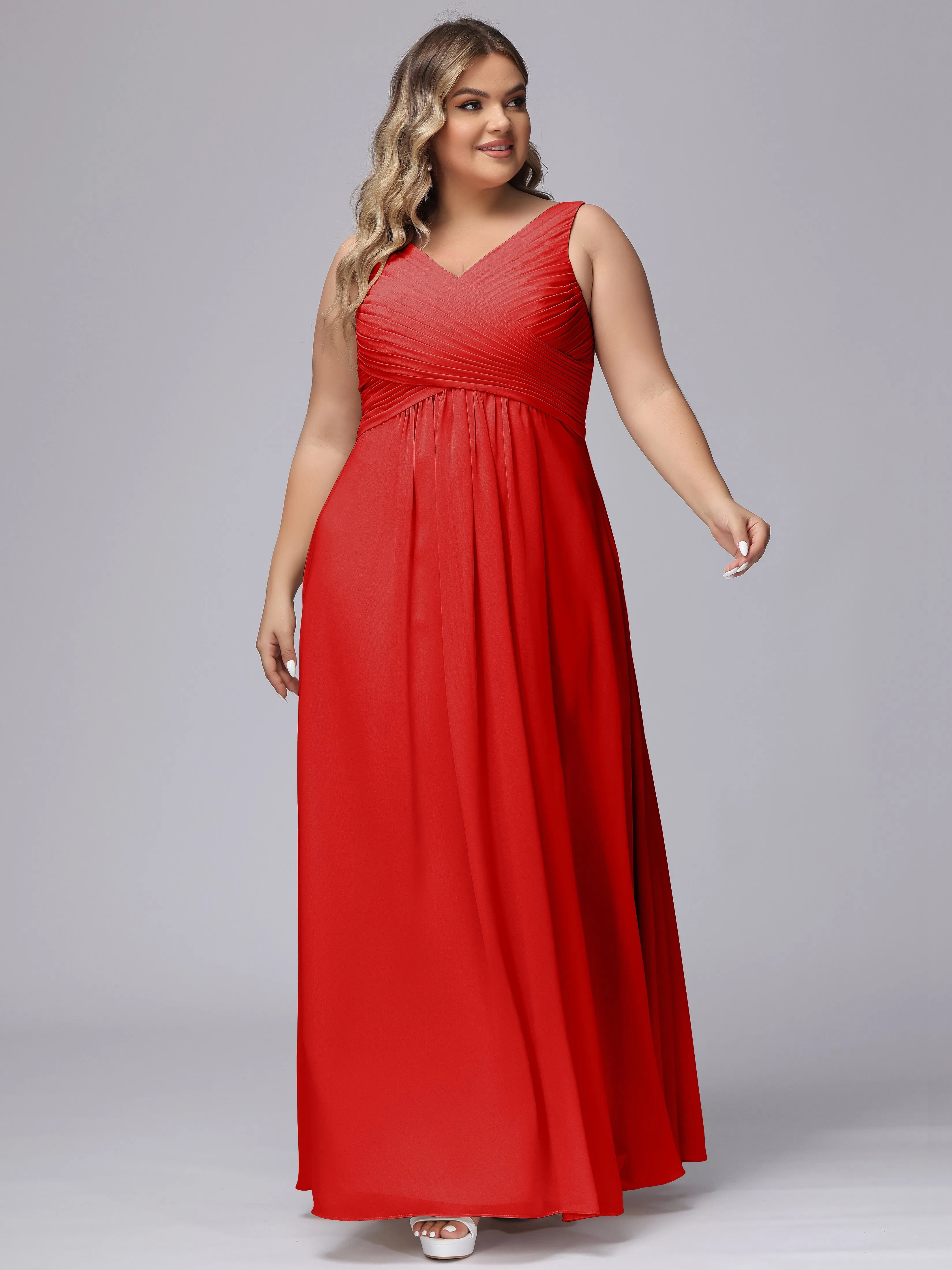 A-line Sleeveless V-back Chiffon Plus Size Bridesmaid Dress