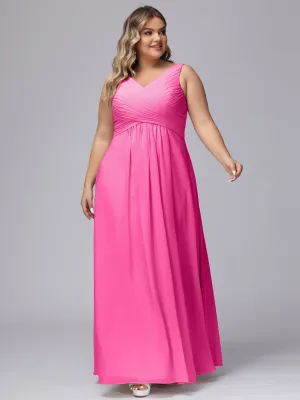 A-line Sleeveless V-back Chiffon Plus Size Bridesmaid Dress