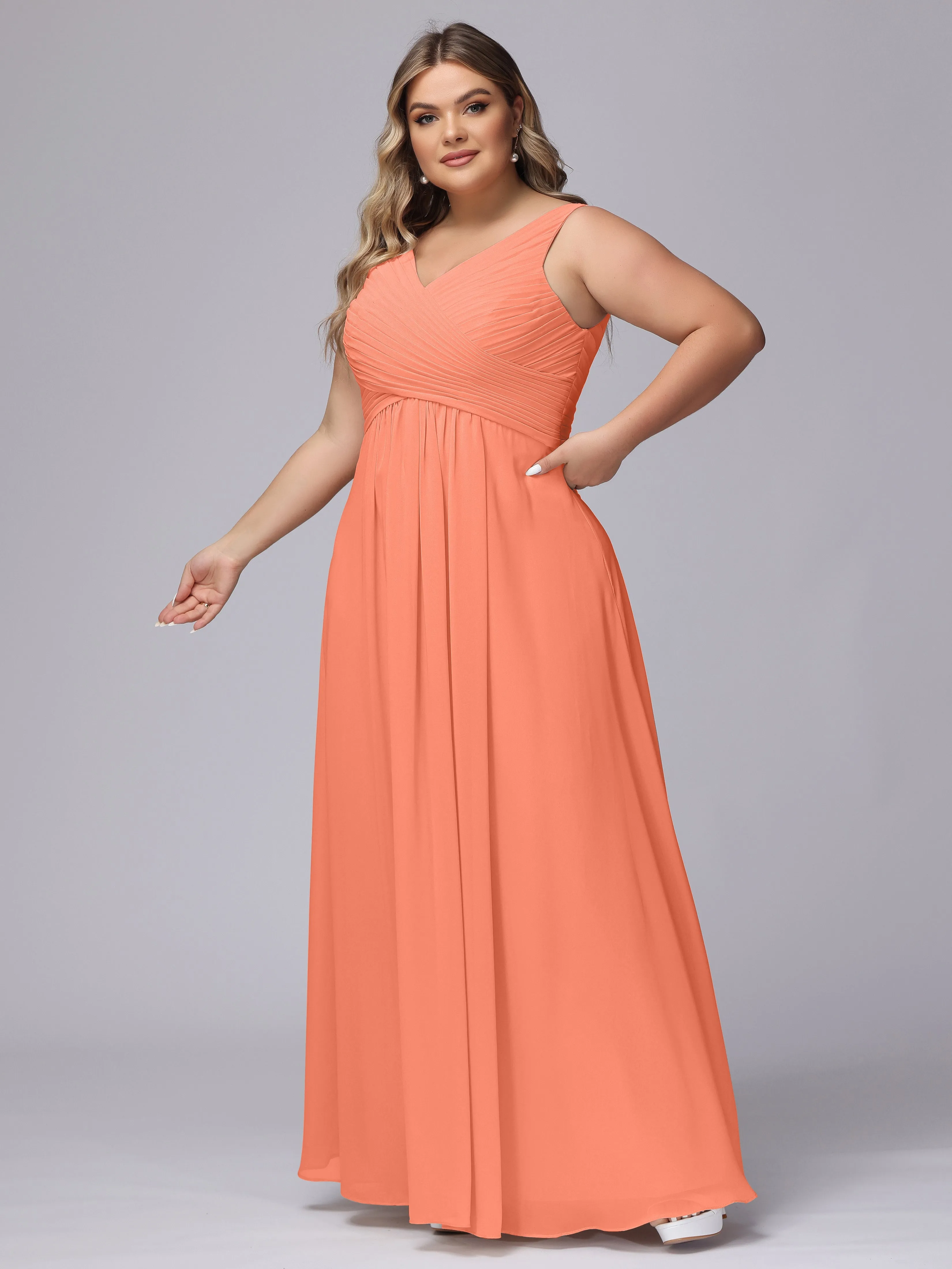 A-line Sleeveless V-back Chiffon Plus Size Bridesmaid Dress