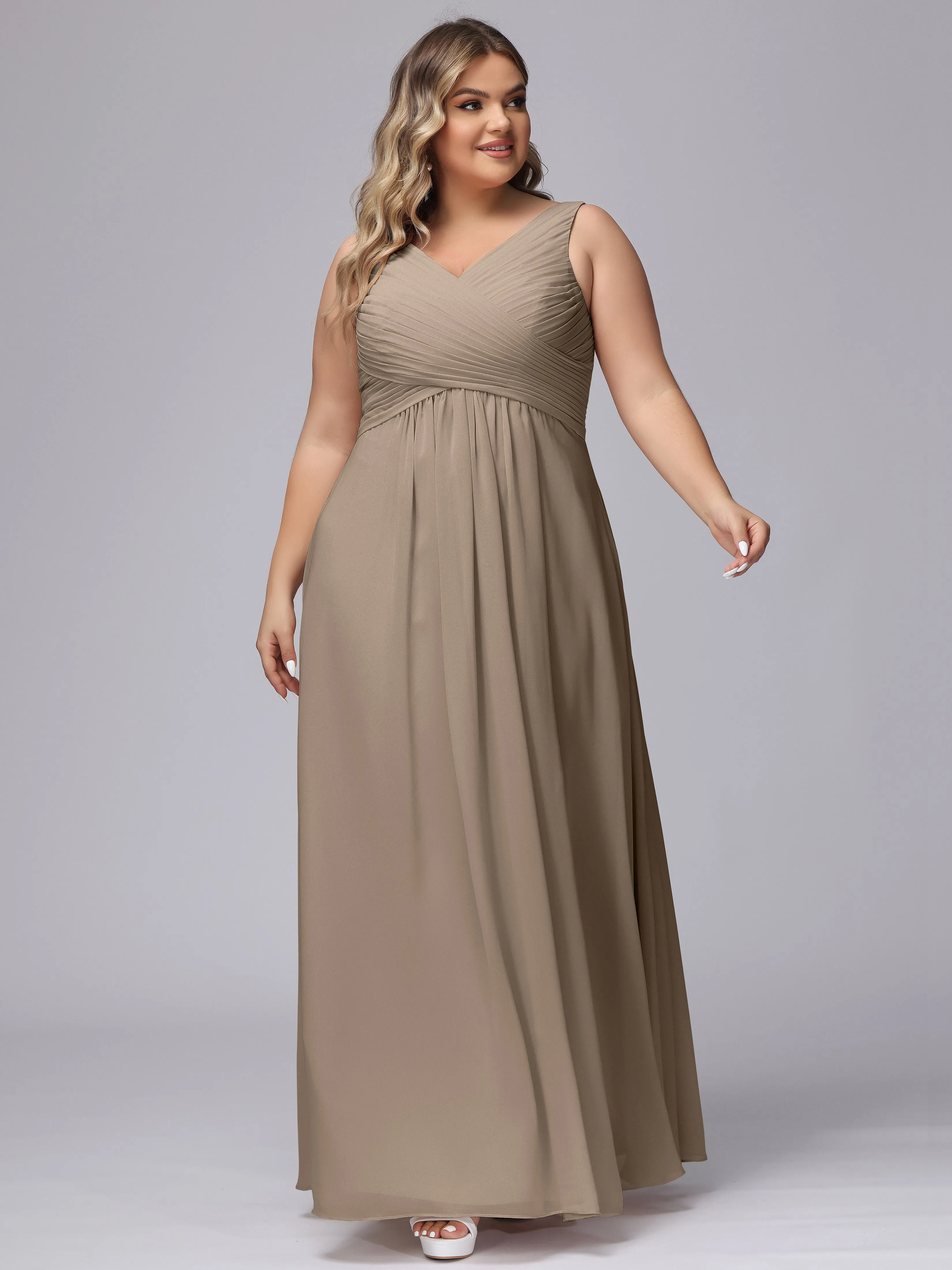A-line Sleeveless V-back Chiffon Plus Size Bridesmaid Dress