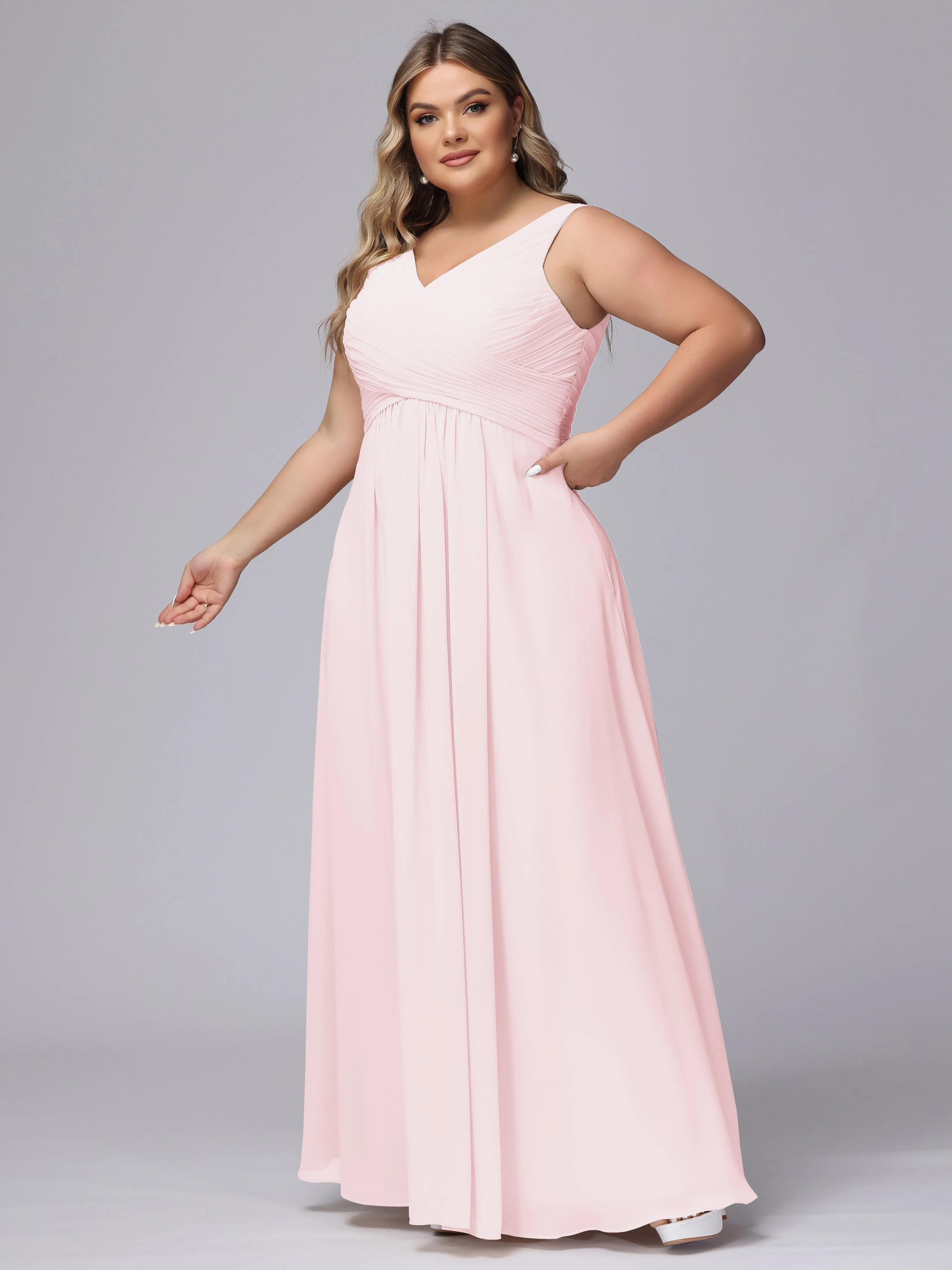 A-line Sleeveless V-back Chiffon Plus Size Bridesmaid Dress