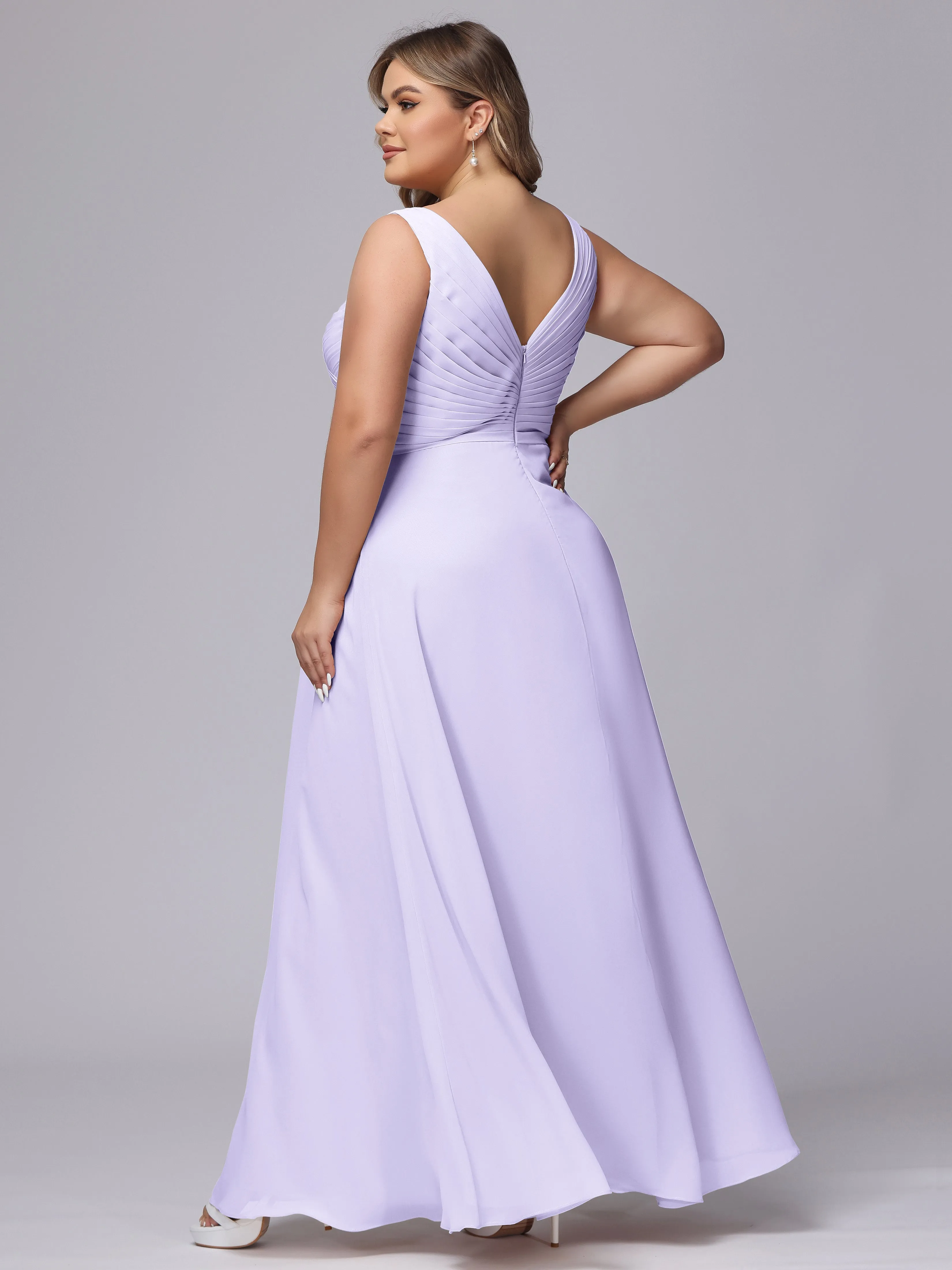 A-line Sleeveless V-back Chiffon Plus Size Bridesmaid Dress