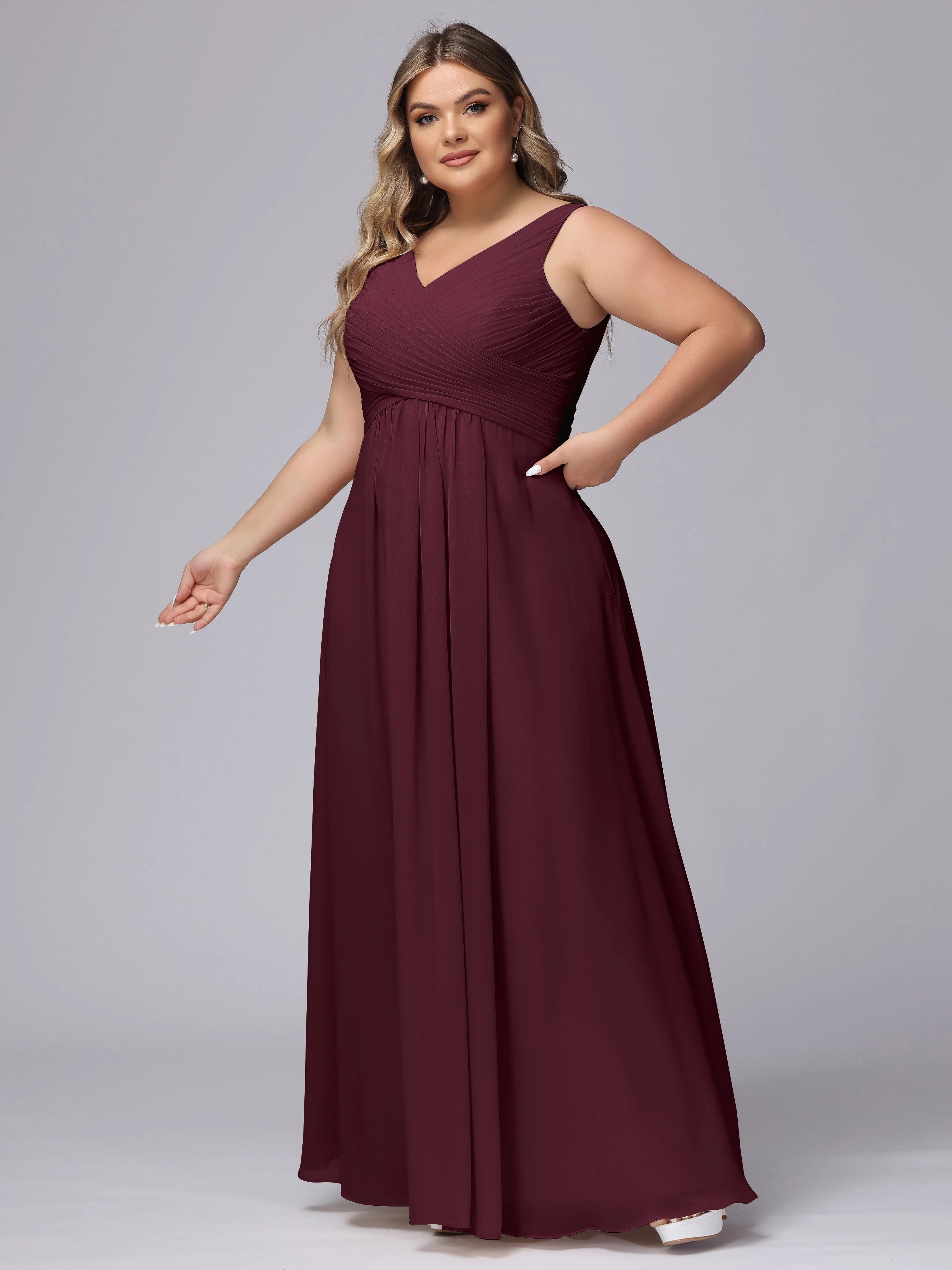 A-line Sleeveless V-back Chiffon Plus Size Bridesmaid Dress