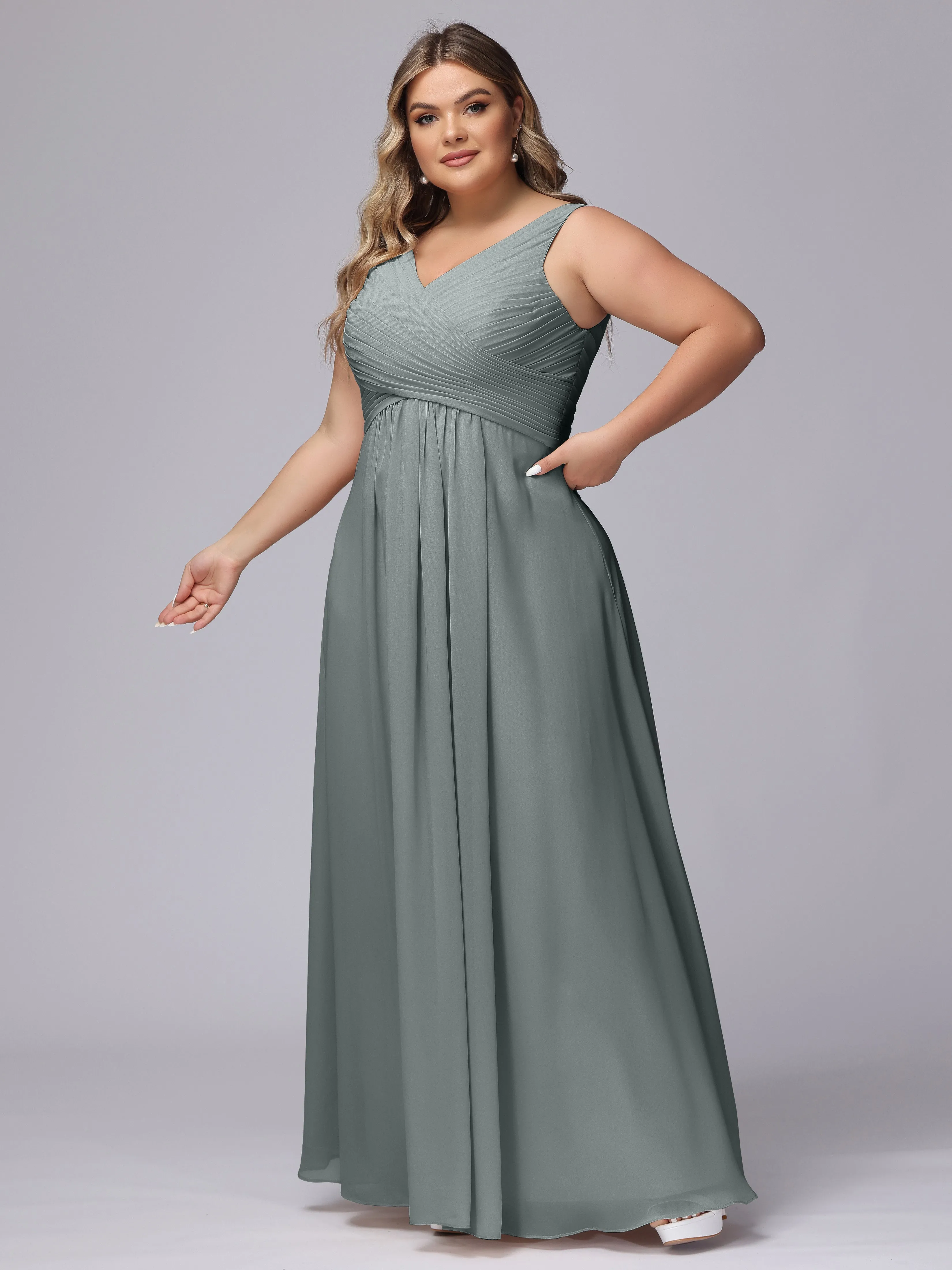 A-line Sleeveless V-back Chiffon Plus Size Bridesmaid Dress