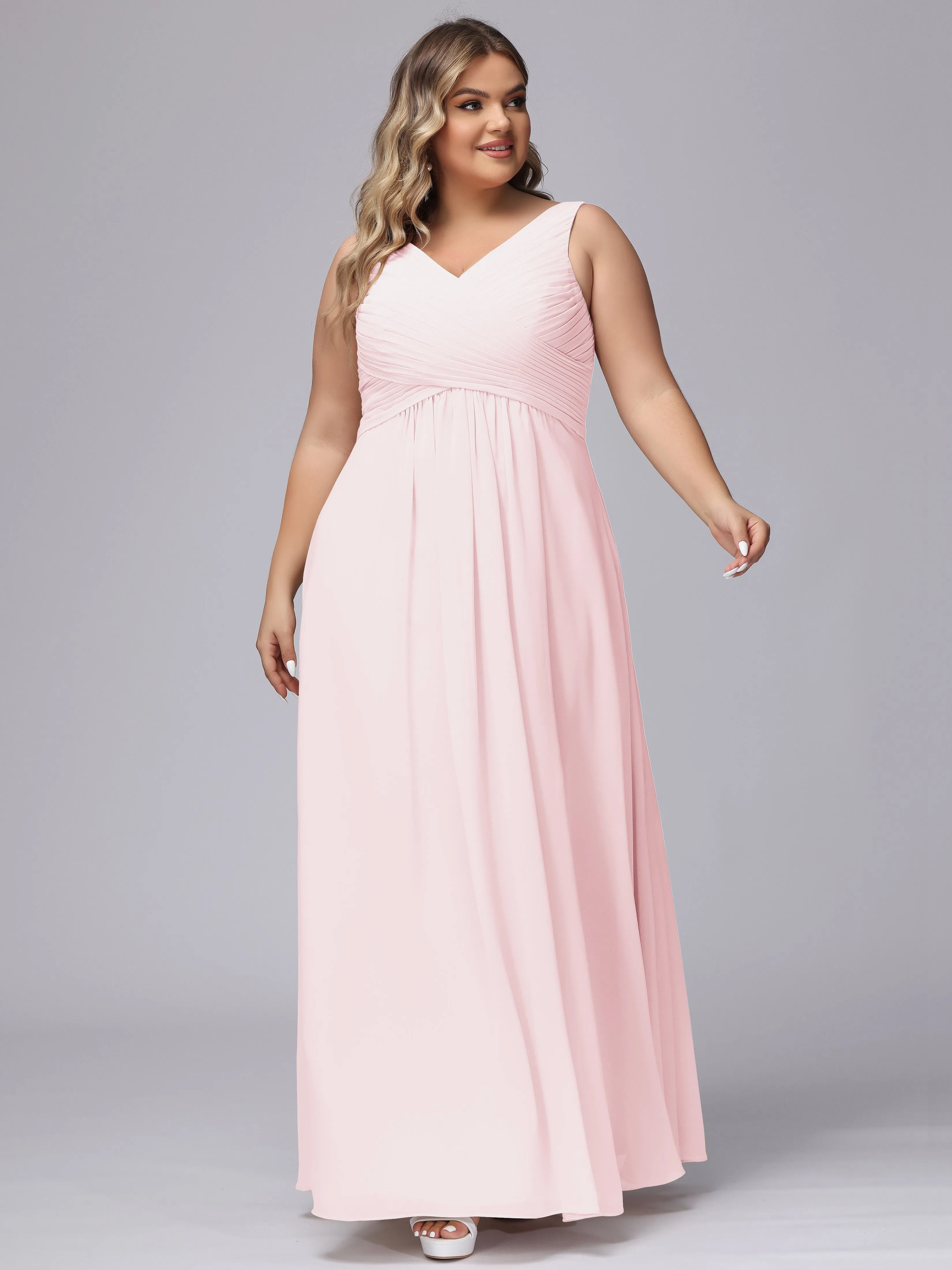 A-line Sleeveless V-back Chiffon Plus Size Bridesmaid Dress