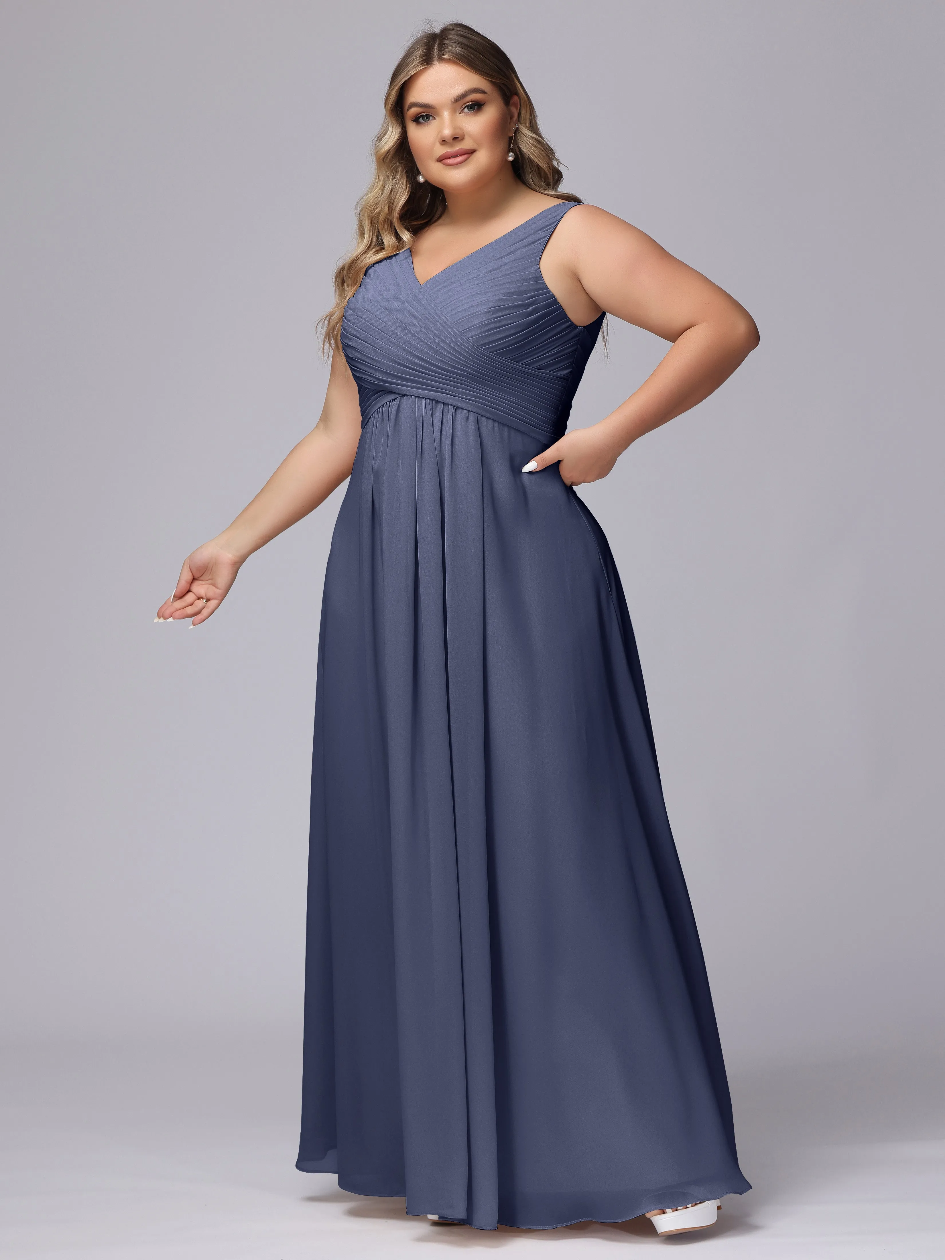 A-line Sleeveless V-back Chiffon Plus Size Bridesmaid Dress