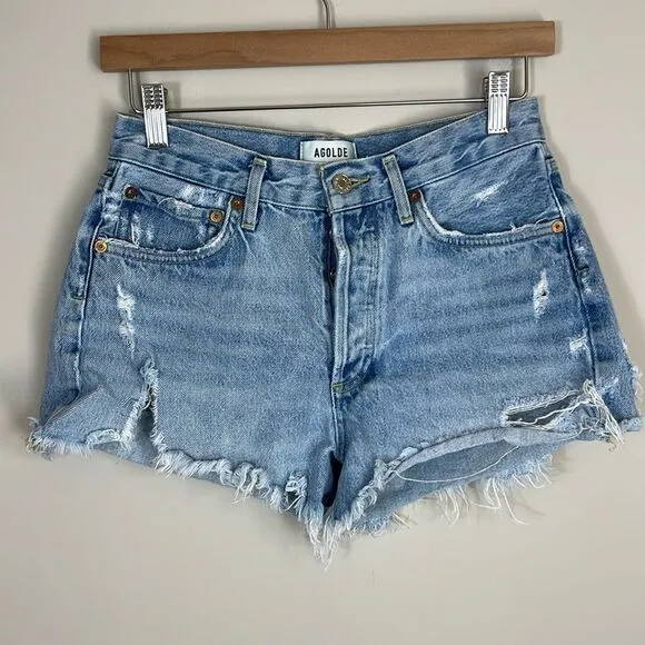 Agolde Parker Shorts Button Up Fly Distressed Size 25