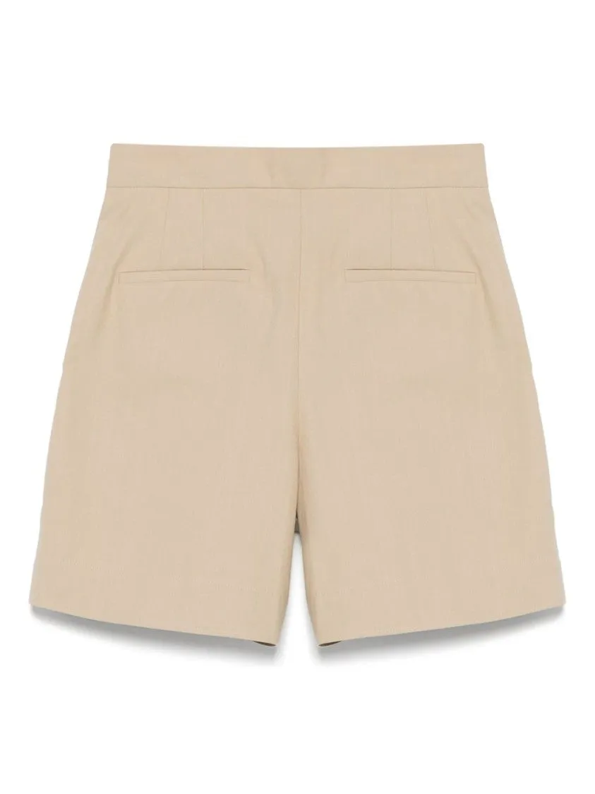 Almond Beige Cotton Shorts With Concealed Fly
