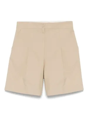 Almond Beige Cotton Shorts With Concealed Fly