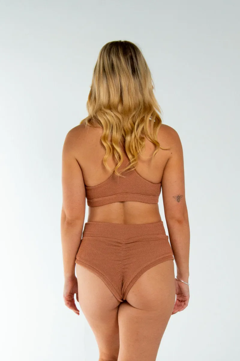 AMBR Designs Waffle High Waist Shorts - Sand