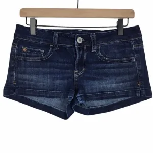 AMERICAN EAGLE Jean Shorts 2” Inseam Dark Stretch Embroidered Pockets Size 4