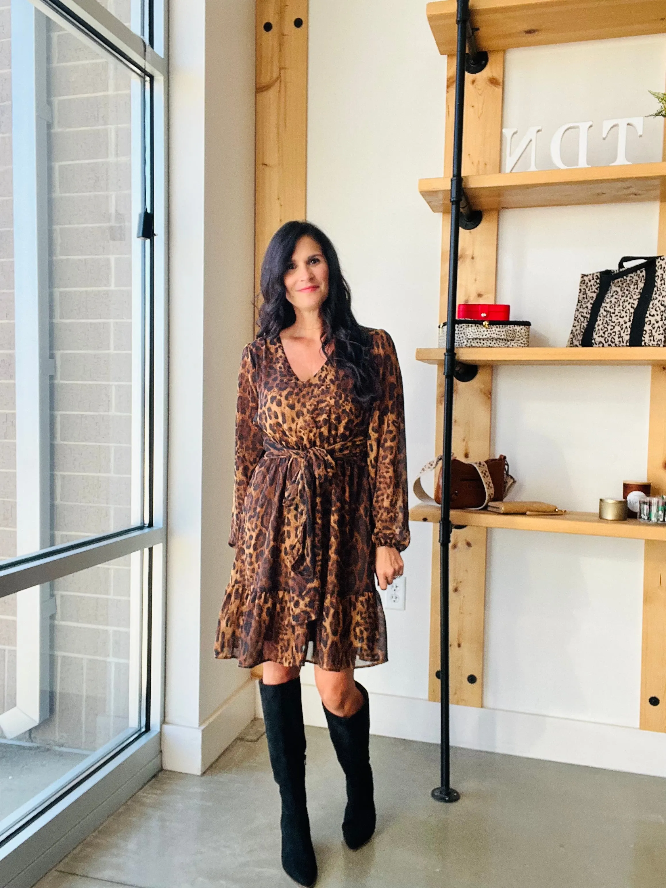 Animal Print Front Tie Dress