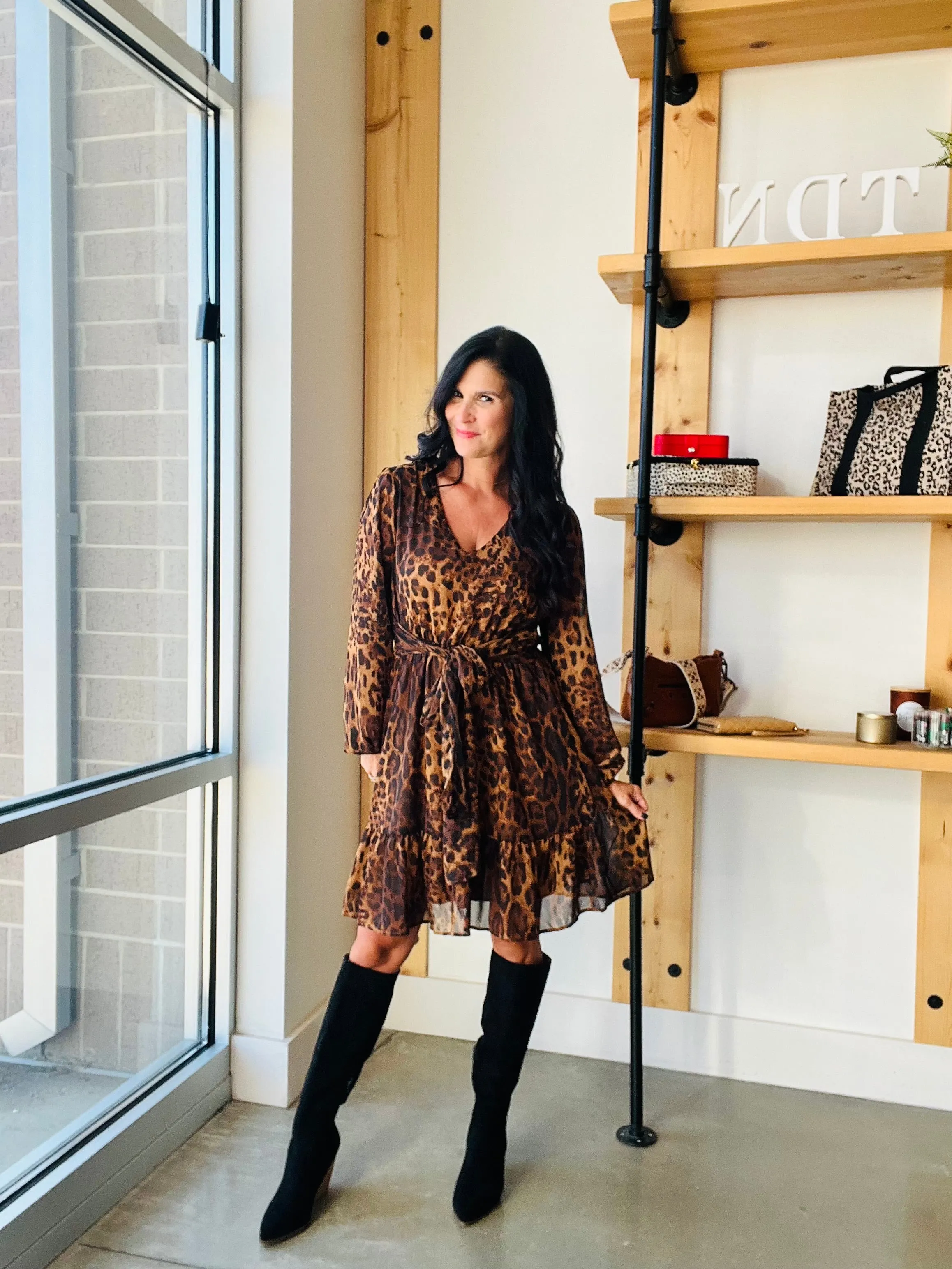 Animal Print Front Tie Dress