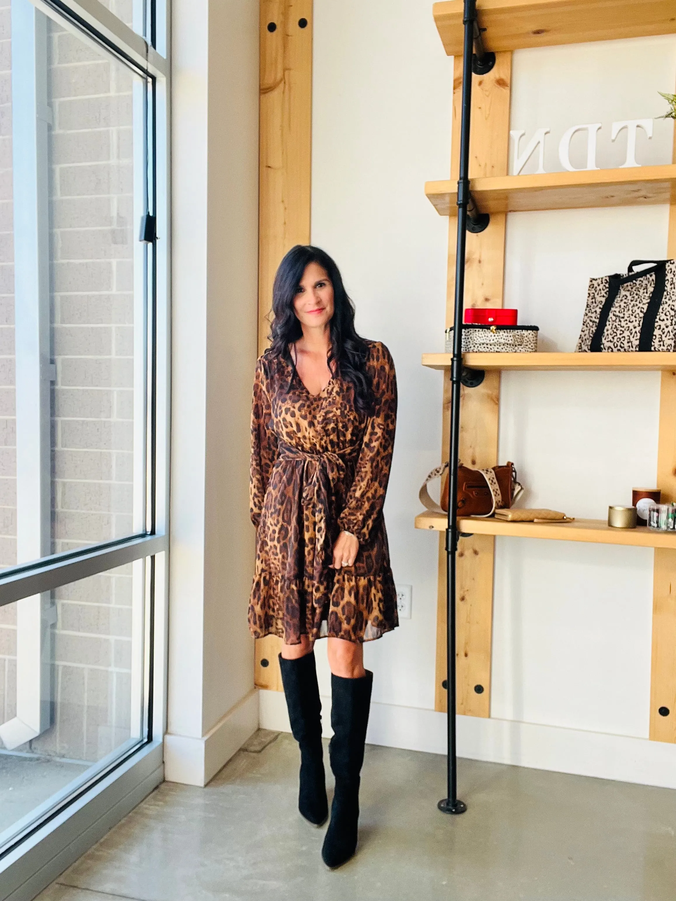 Animal Print Front Tie Dress