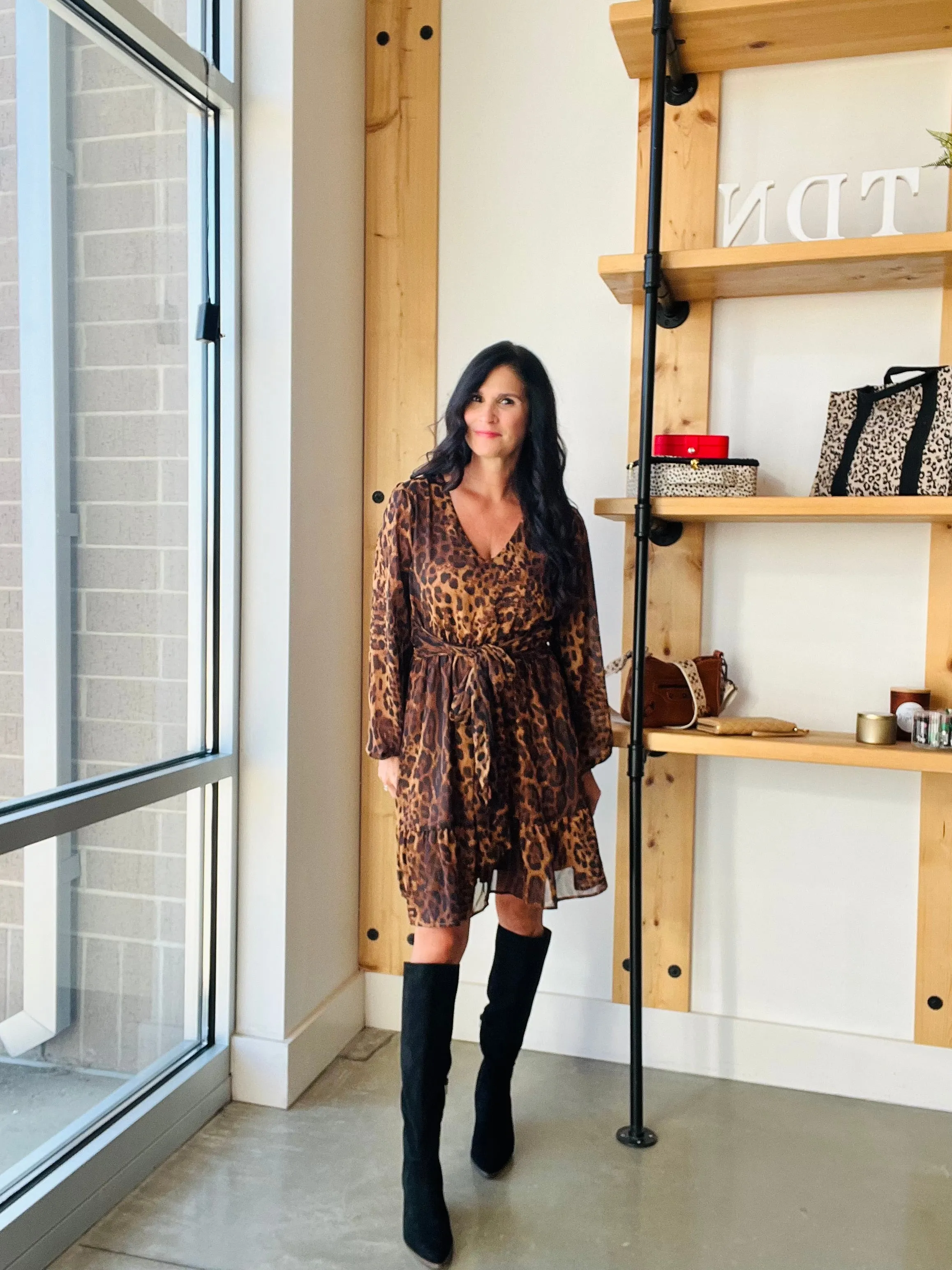 Animal Print Front Tie Dress