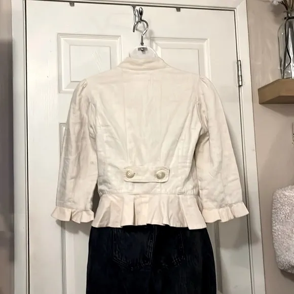 Anthropologie Idra Ruffled Linen Cropped Button Jacket Sz 2