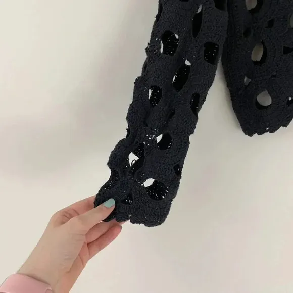 Anthropologie Maeve Black Cut Out Crochet Topper One Size