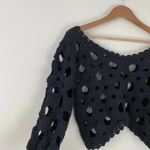 Anthropologie Maeve Black Cut Out Crochet Topper One Size