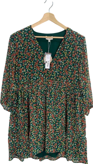 Apricot Green Ditsy Ruched V Neck Dress UK 14