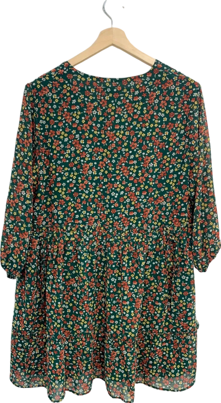 Apricot Green Ditsy Ruched V Neck Dress UK 14