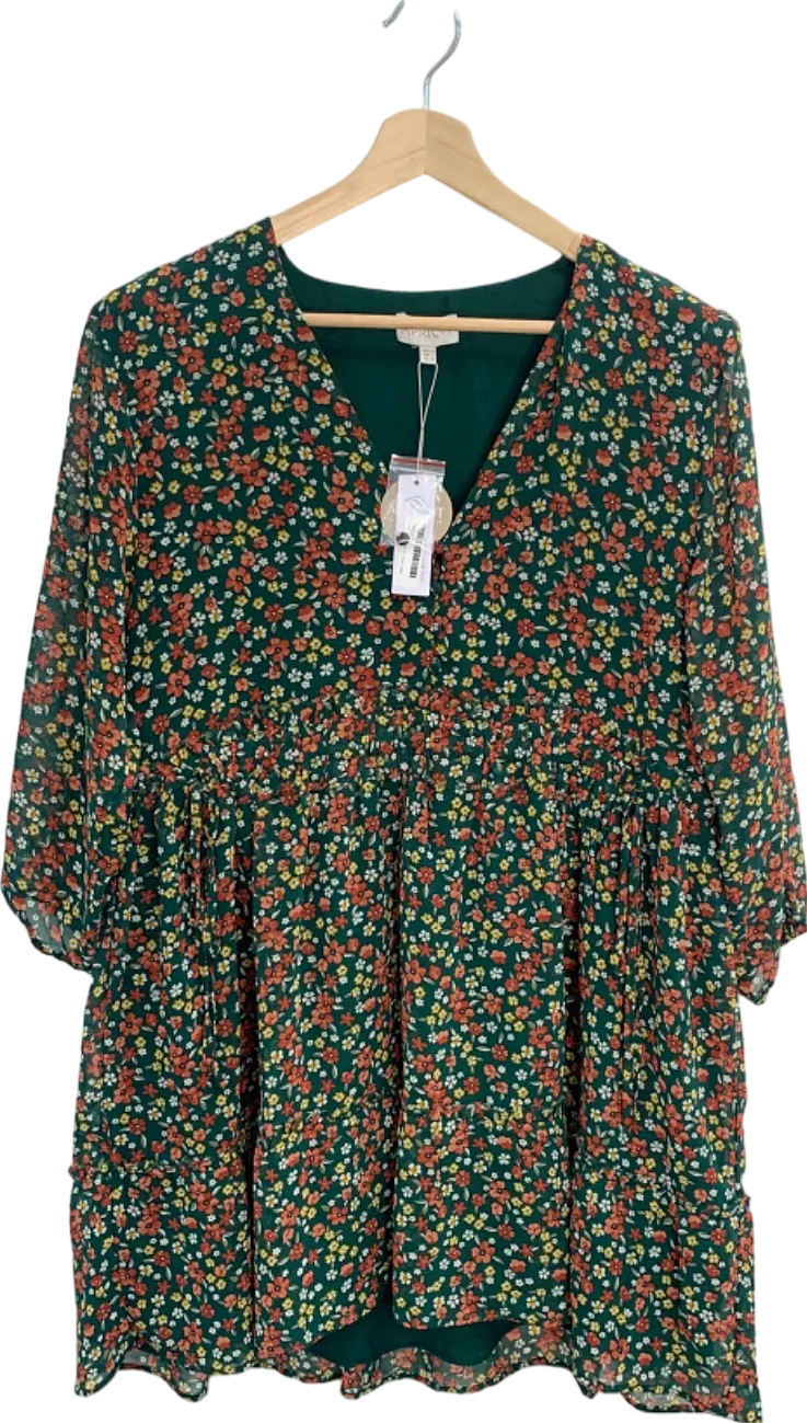 Apricot Green Ditsy Ruched V Neck Dress UK 14