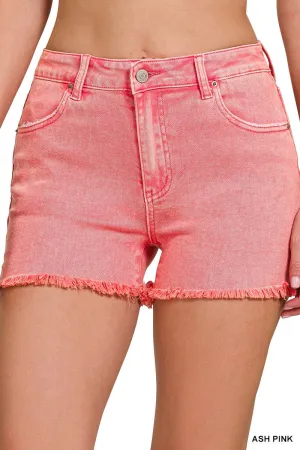 Ash Pink Acid Wash Hem Shorts
