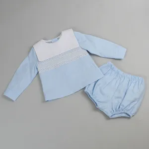 Baby Boys Blue Cotton Long Sleeve Outfit - With Shorts