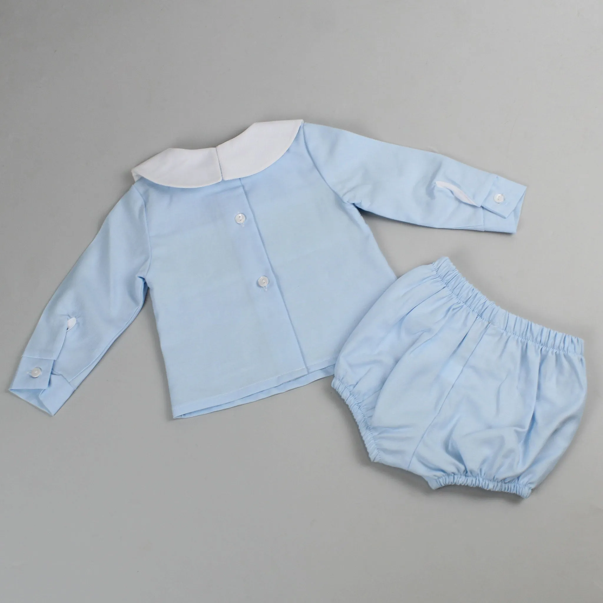 Baby Boys Blue Cotton Long Sleeve Outfit - With Shorts