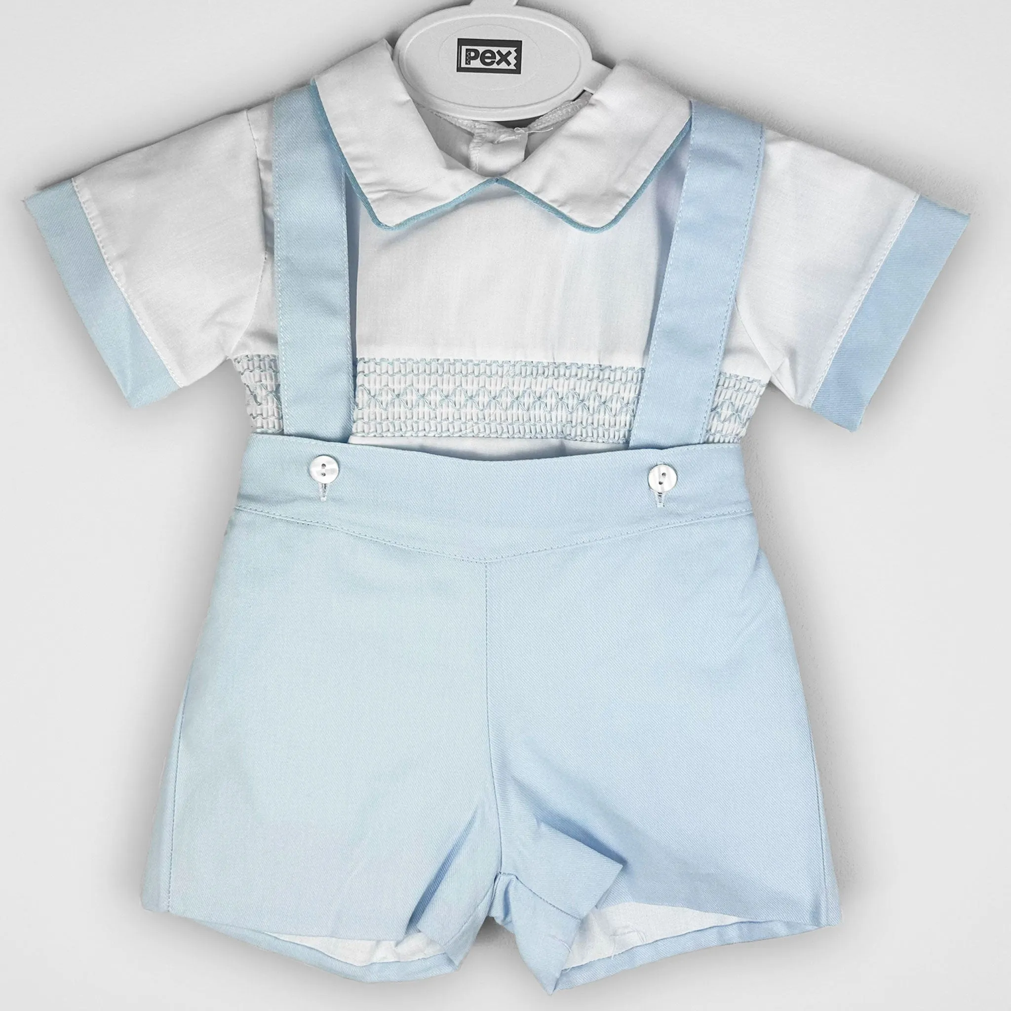 Baby Boys Smart Summer Shorts & Shirt Set – White & Baby Blue | Pex