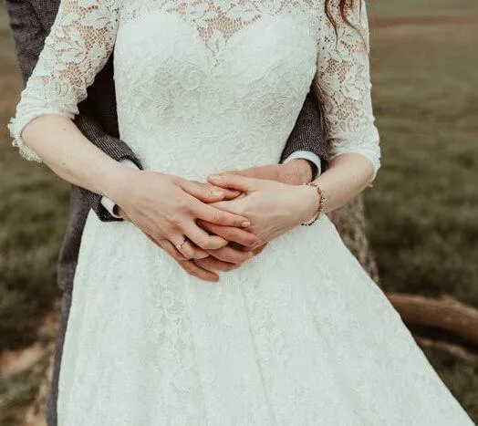 Backless Modest Vintage Lace Ball Gown Wedding Dresses with Sleeves, QB324