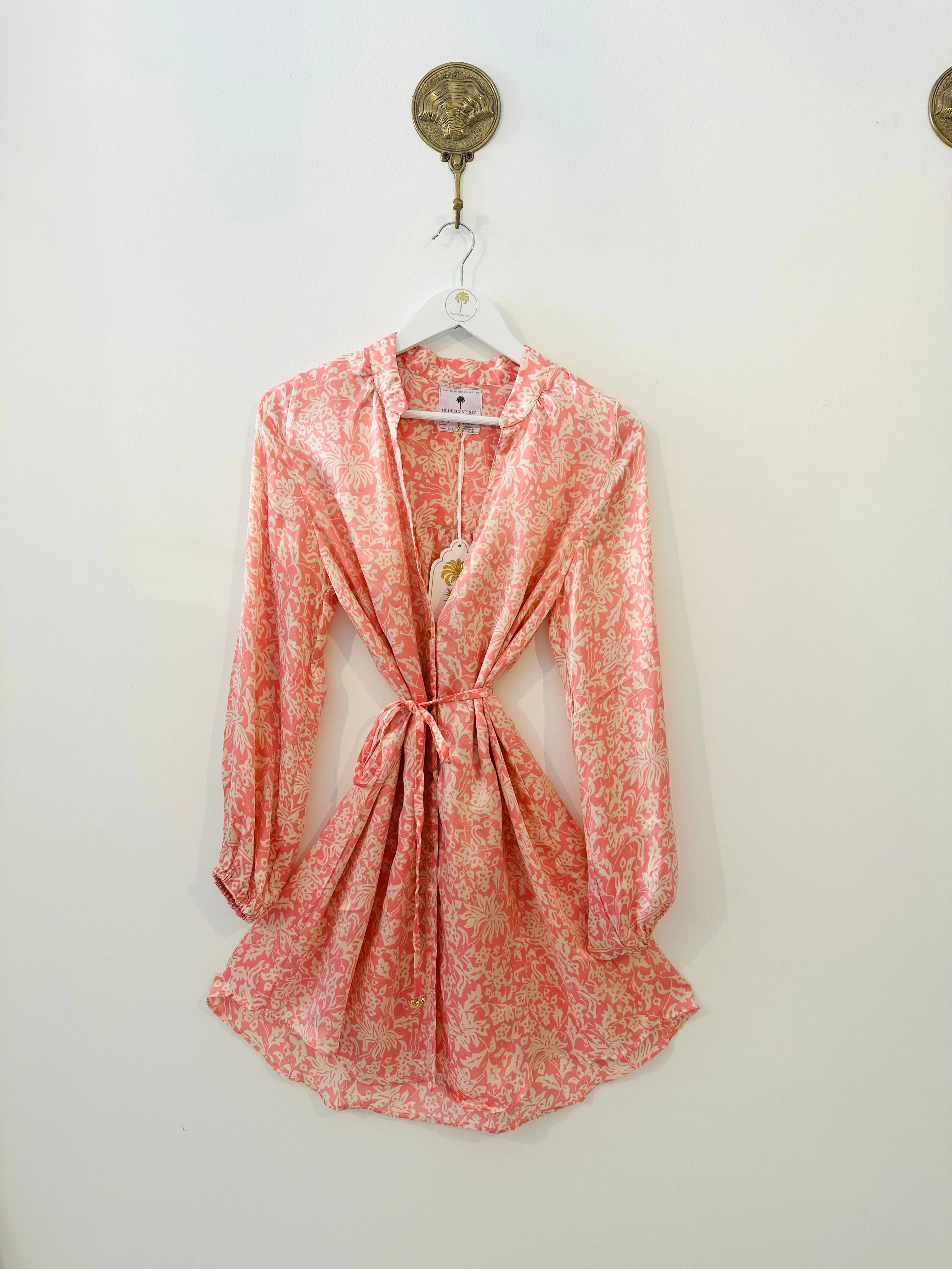 Belize Silk Mini Shirt Dress in Cherry Blossom