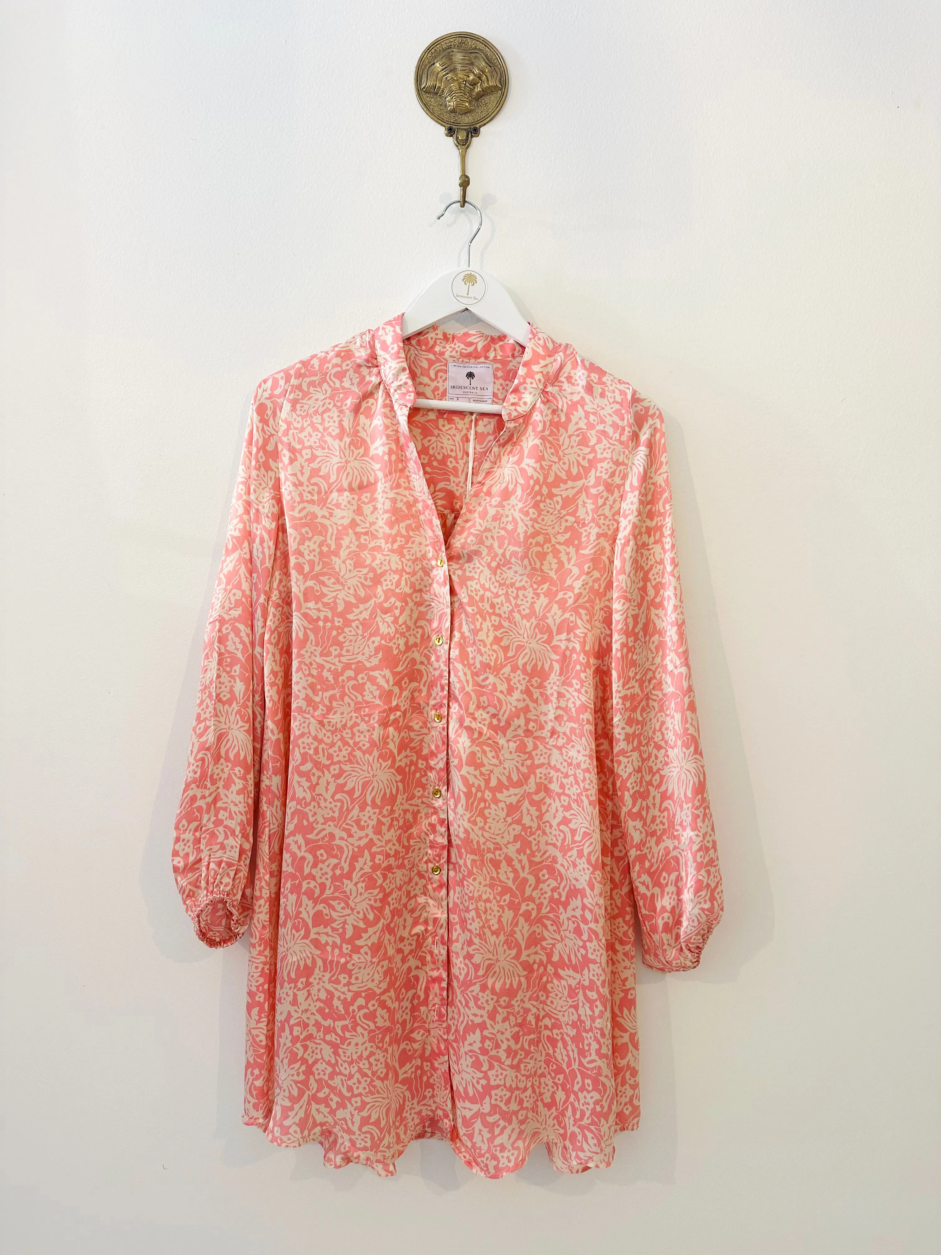Belize Silk Mini Shirt Dress in Cherry Blossom