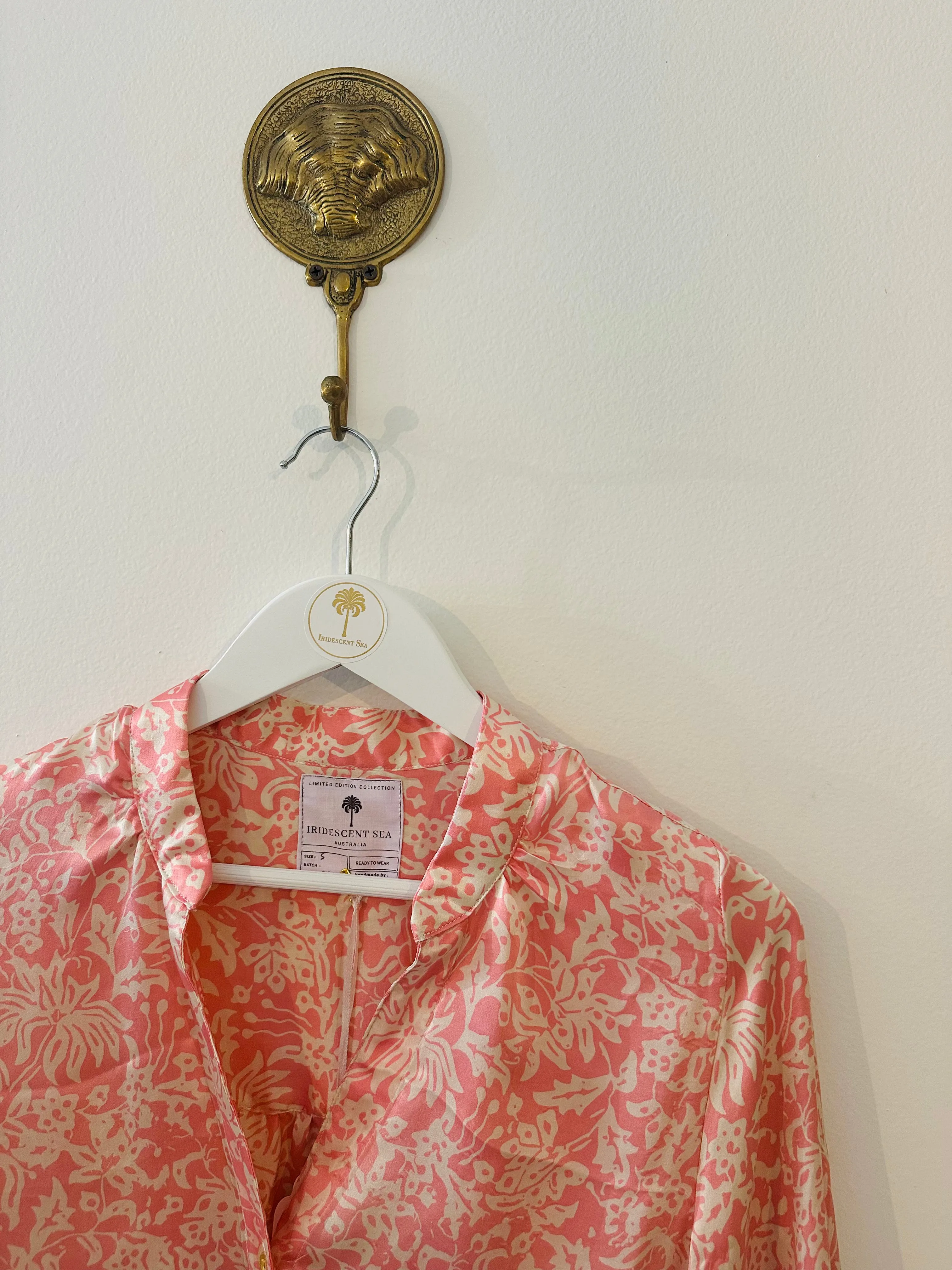 Belize Silk Mini Shirt Dress in Cherry Blossom