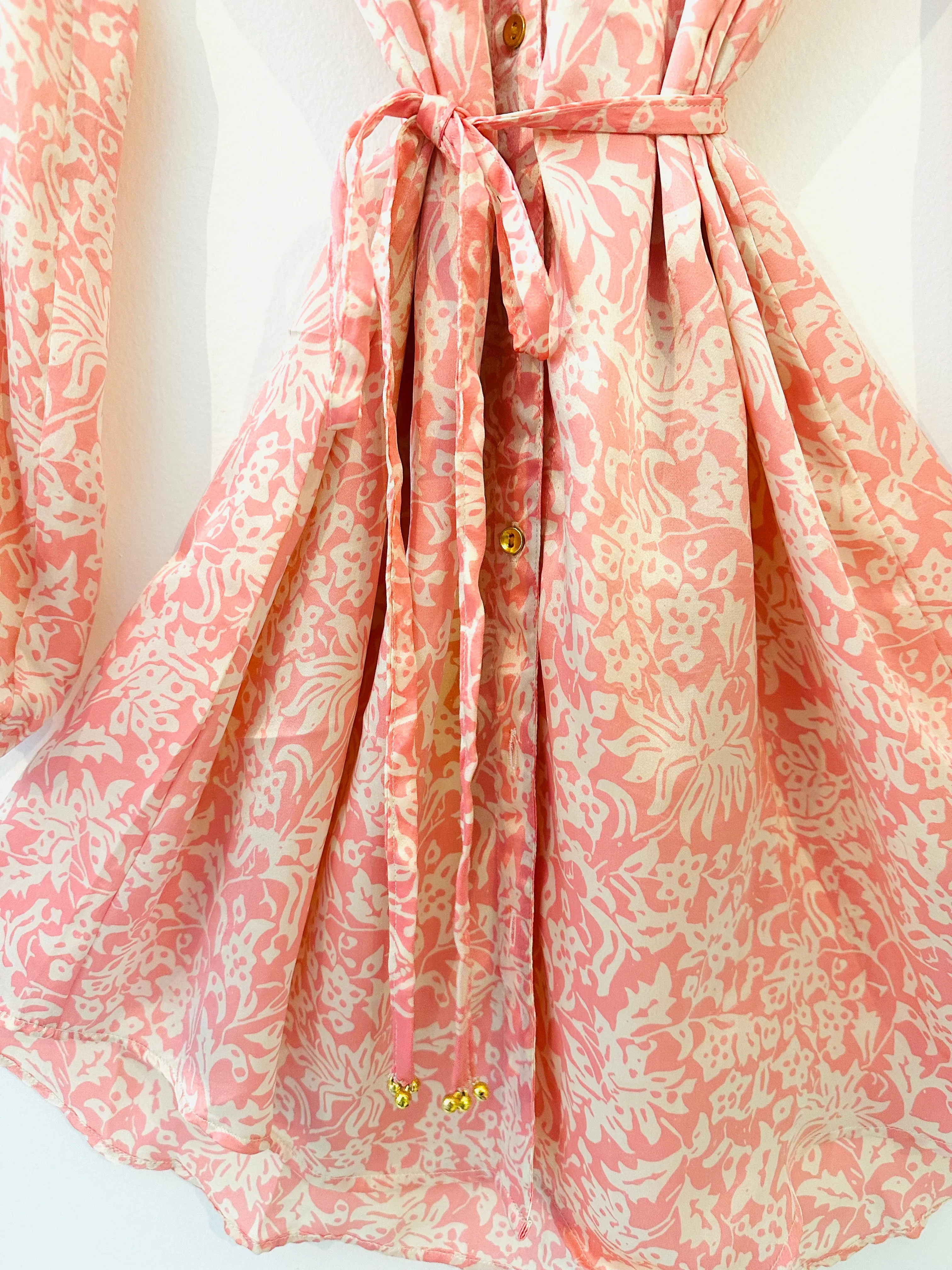 Belize Silk Mini Shirt Dress in Cherry Blossom