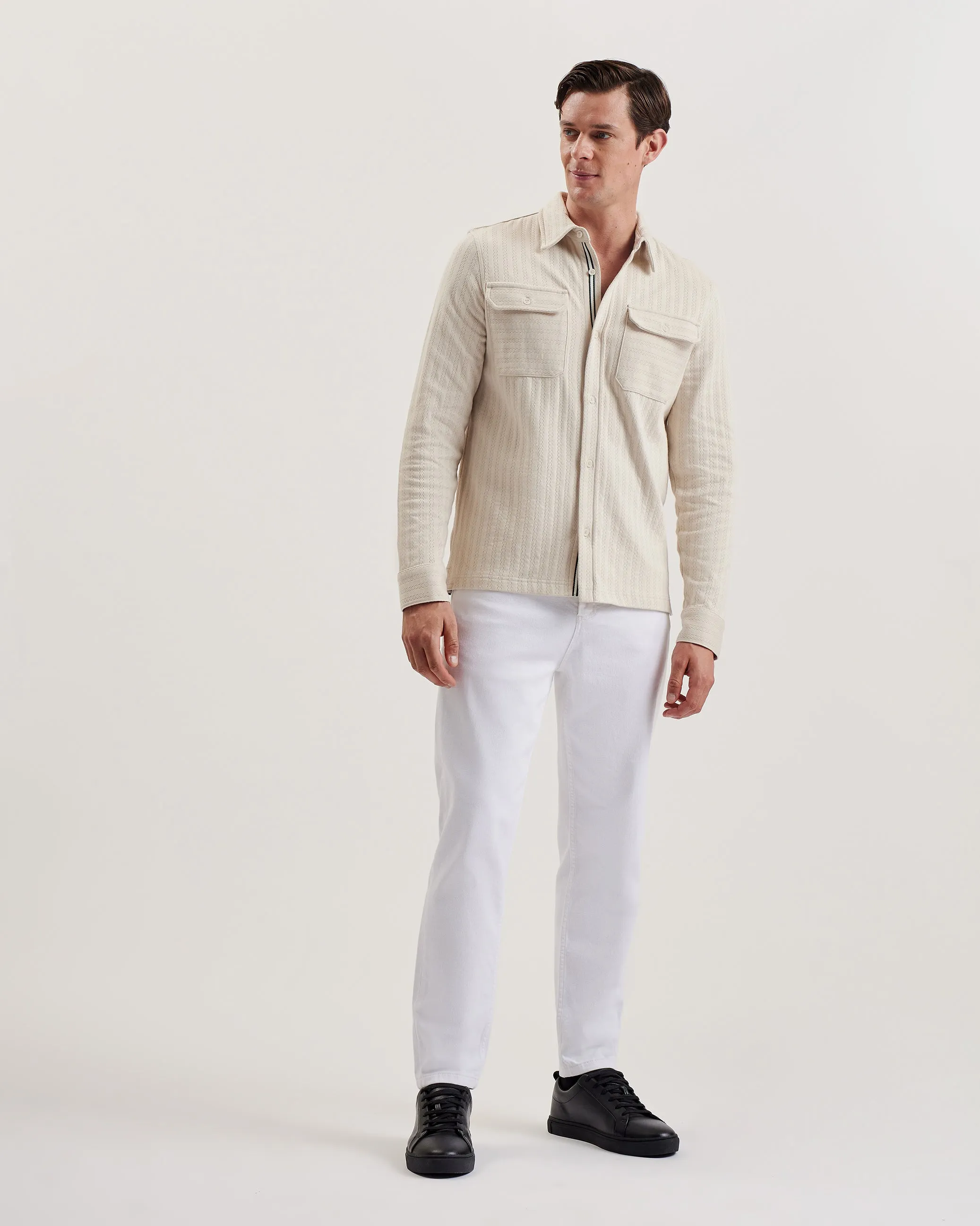 Belza Long Sleeve Regular Fit Textured Shirt Beige