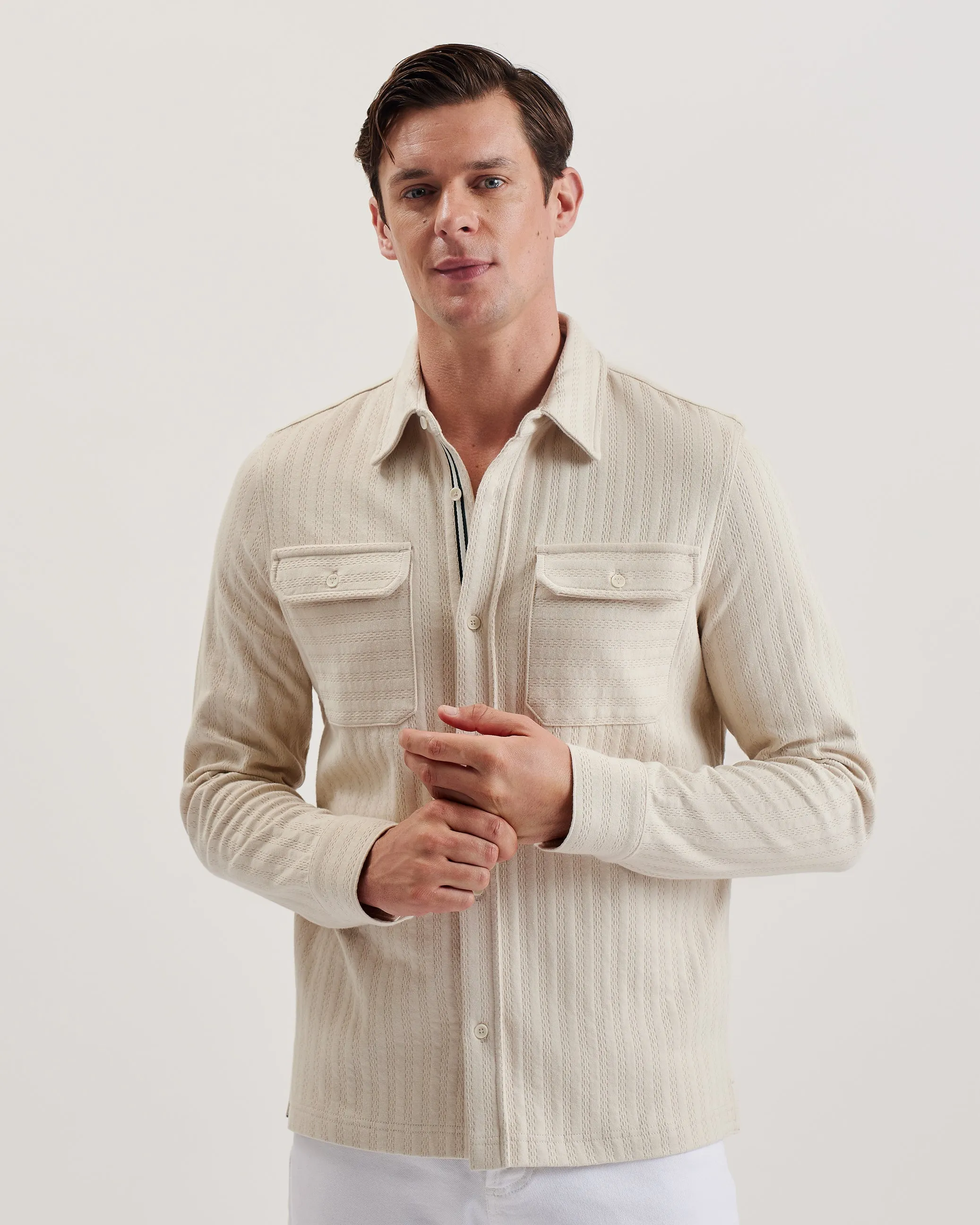 Belza Long Sleeve Regular Fit Textured Shirt Beige