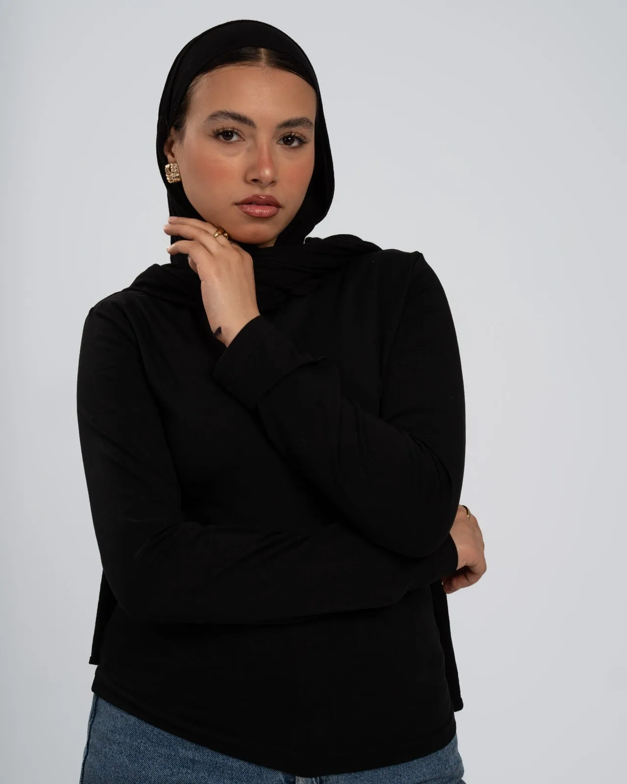 Black Cotton Round Neck - Long Sleeve