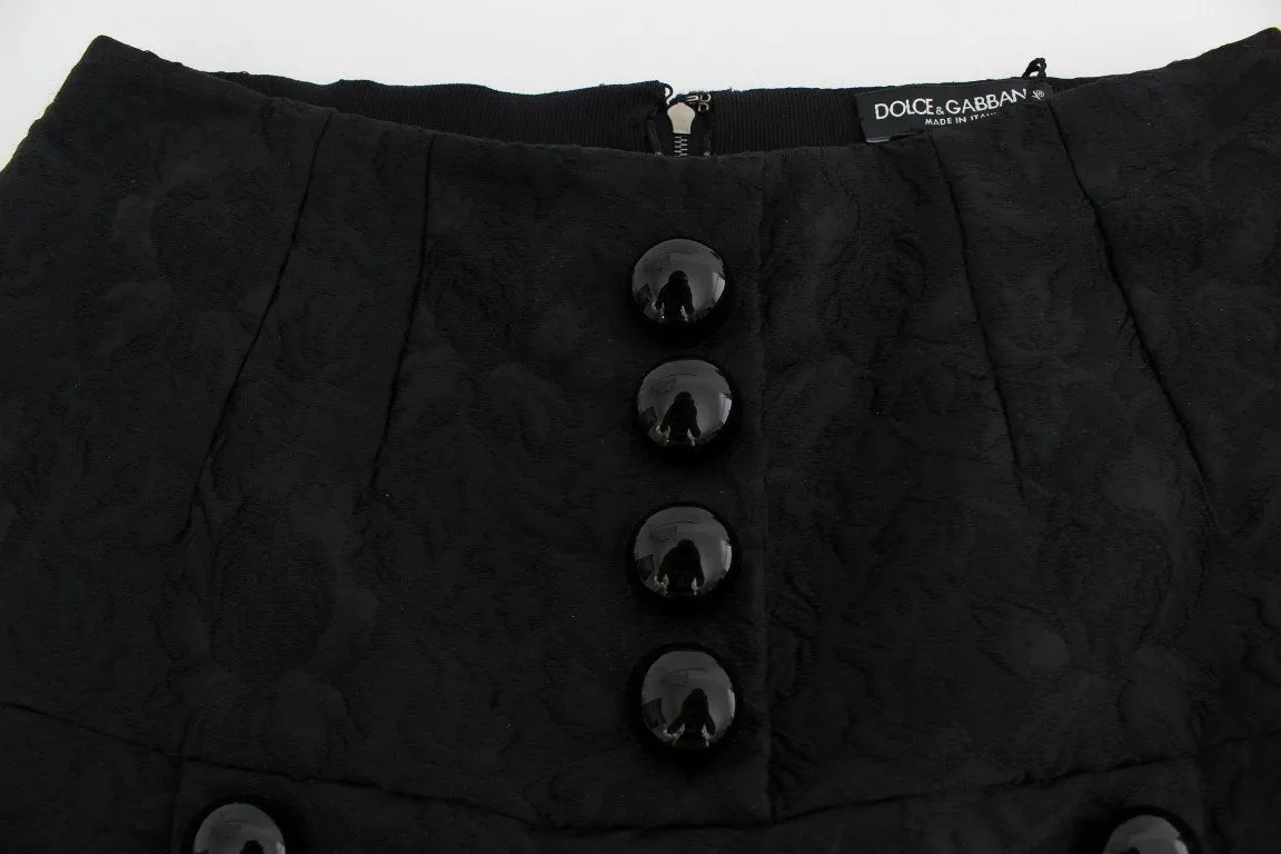 Black Jacquard Floral Shorts