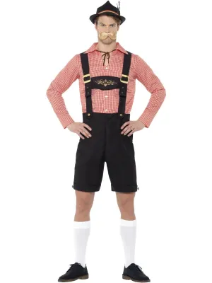 Black Lederhosen Costume with Red Beer Man Shirt