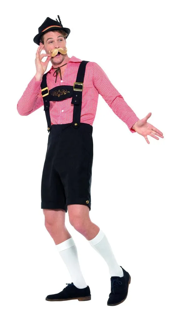 Black Lederhosen Costume with Red Beer Man Shirt