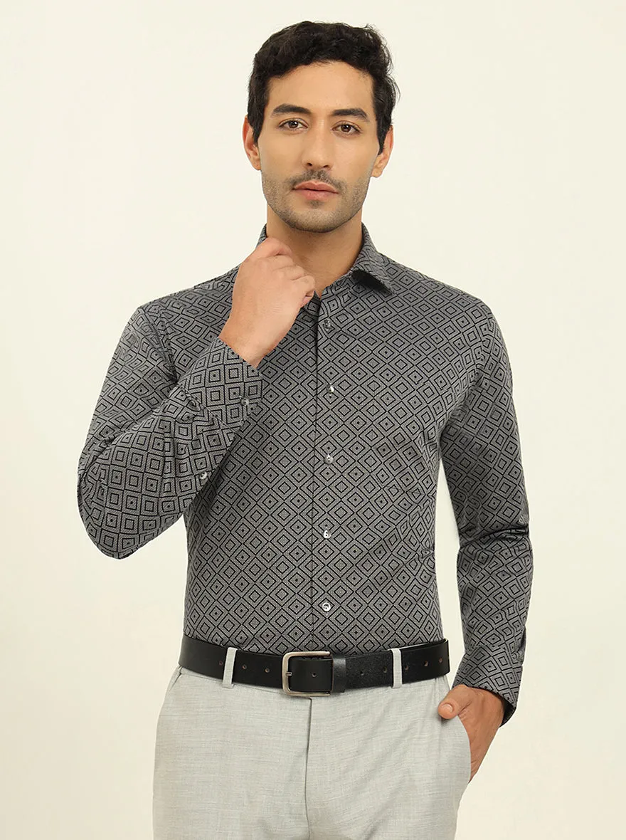 Black Printed Slim Fit Formal Shirt | JadeBlue