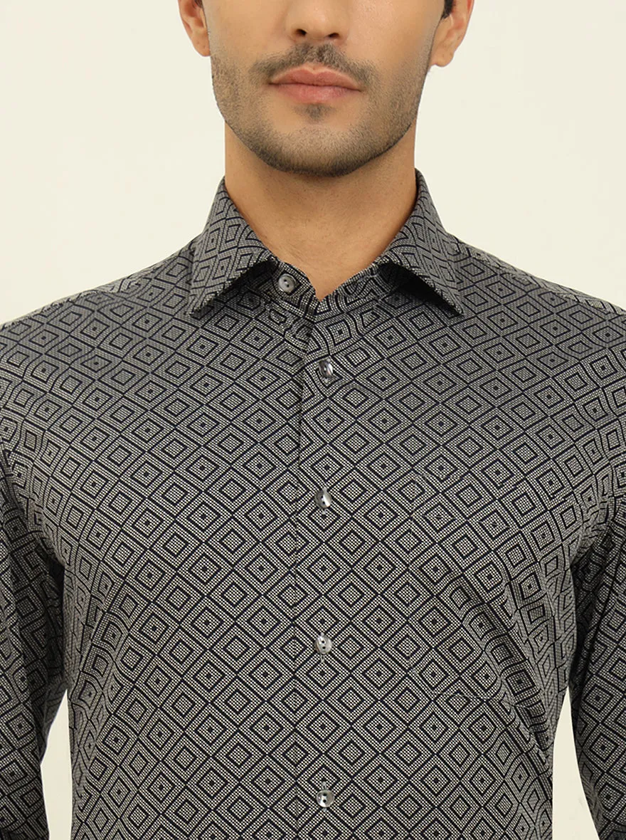 Black Printed Slim Fit Formal Shirt | JadeBlue